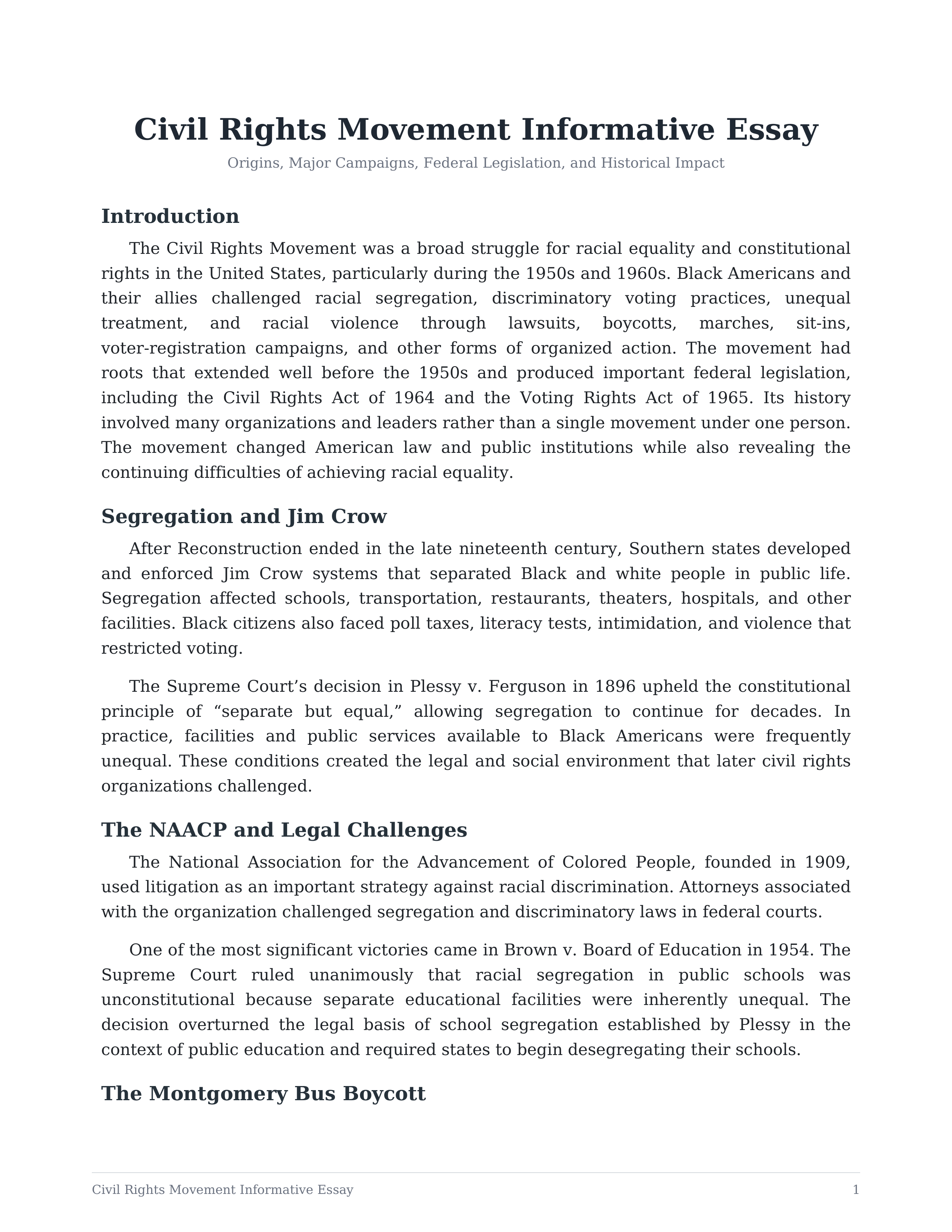 Civil Rights Movement Informative Essay — page 1