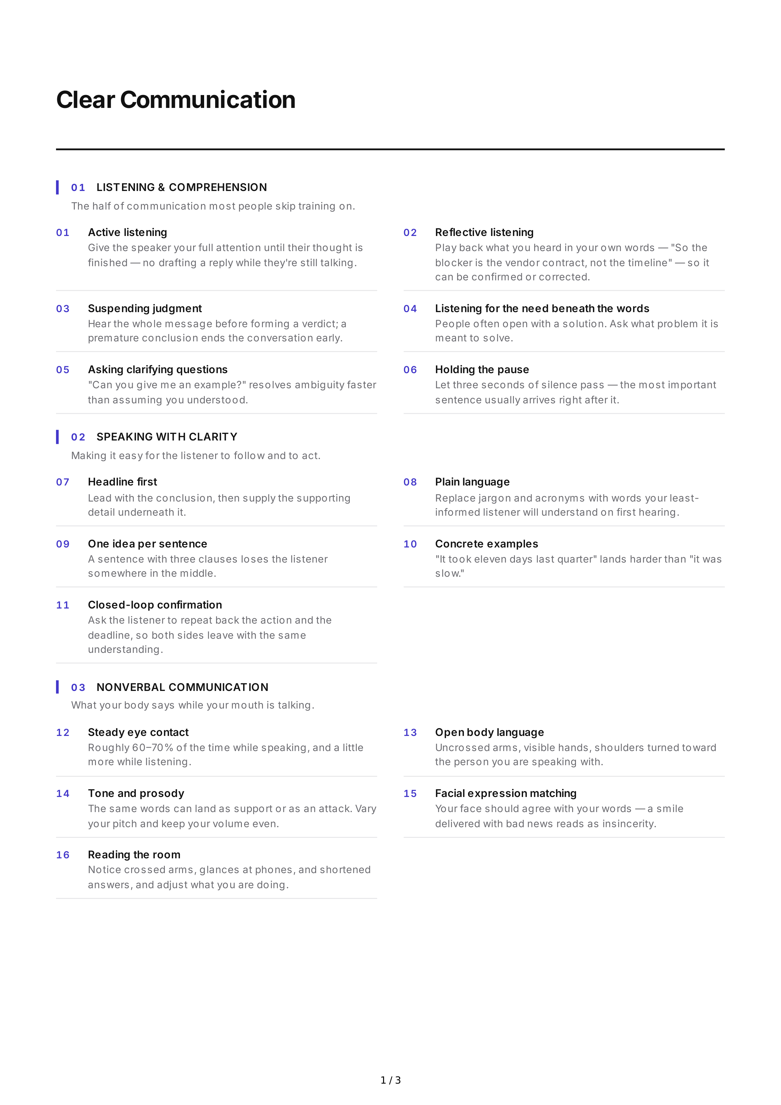 Clear Communication Interpersonal Skills — page 1