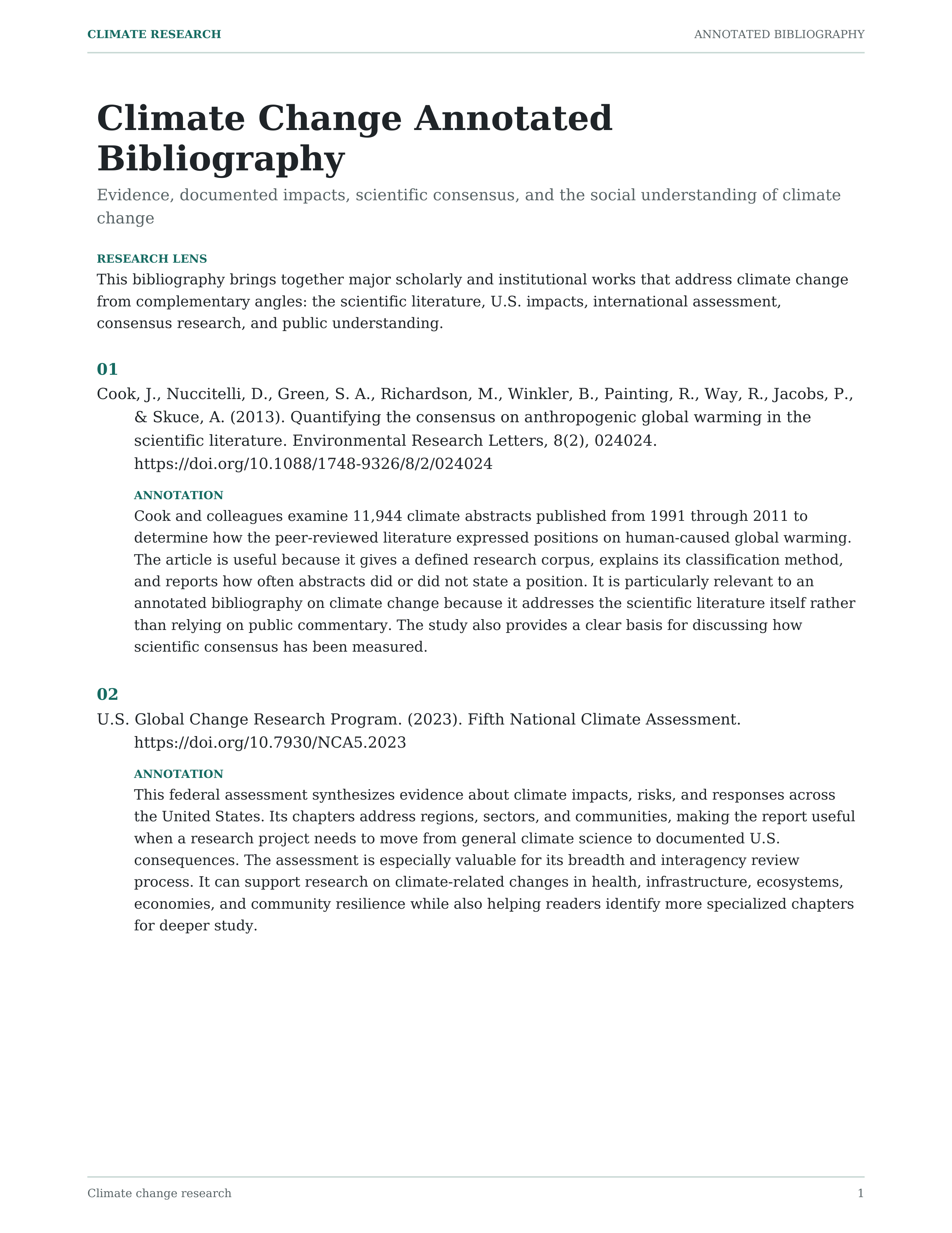 Climate Change Annotated Bibliography — page 1