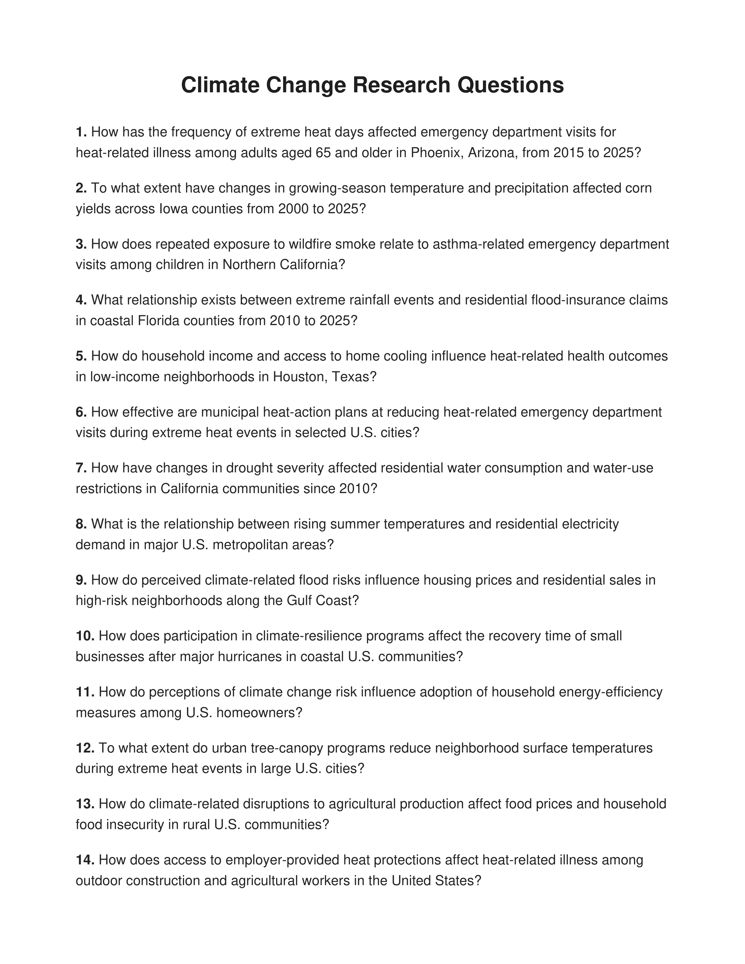 Climate Change Research Questions — page 1