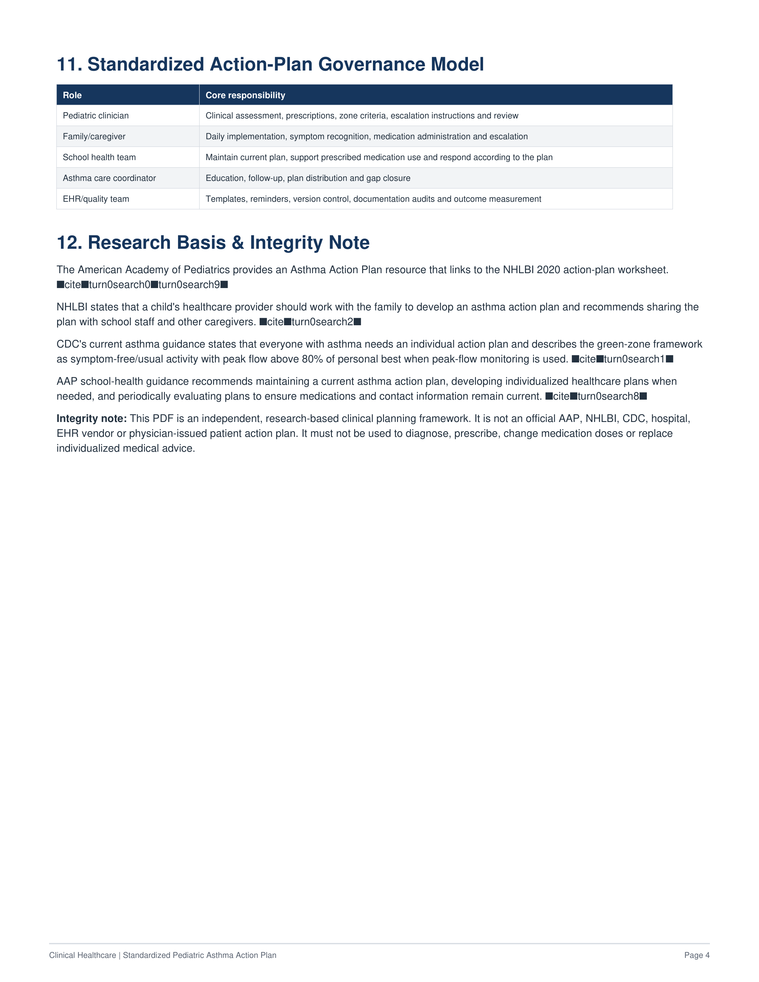 Clinical Healthcare Standardized Pediatric Asthma Action Plan — page 4