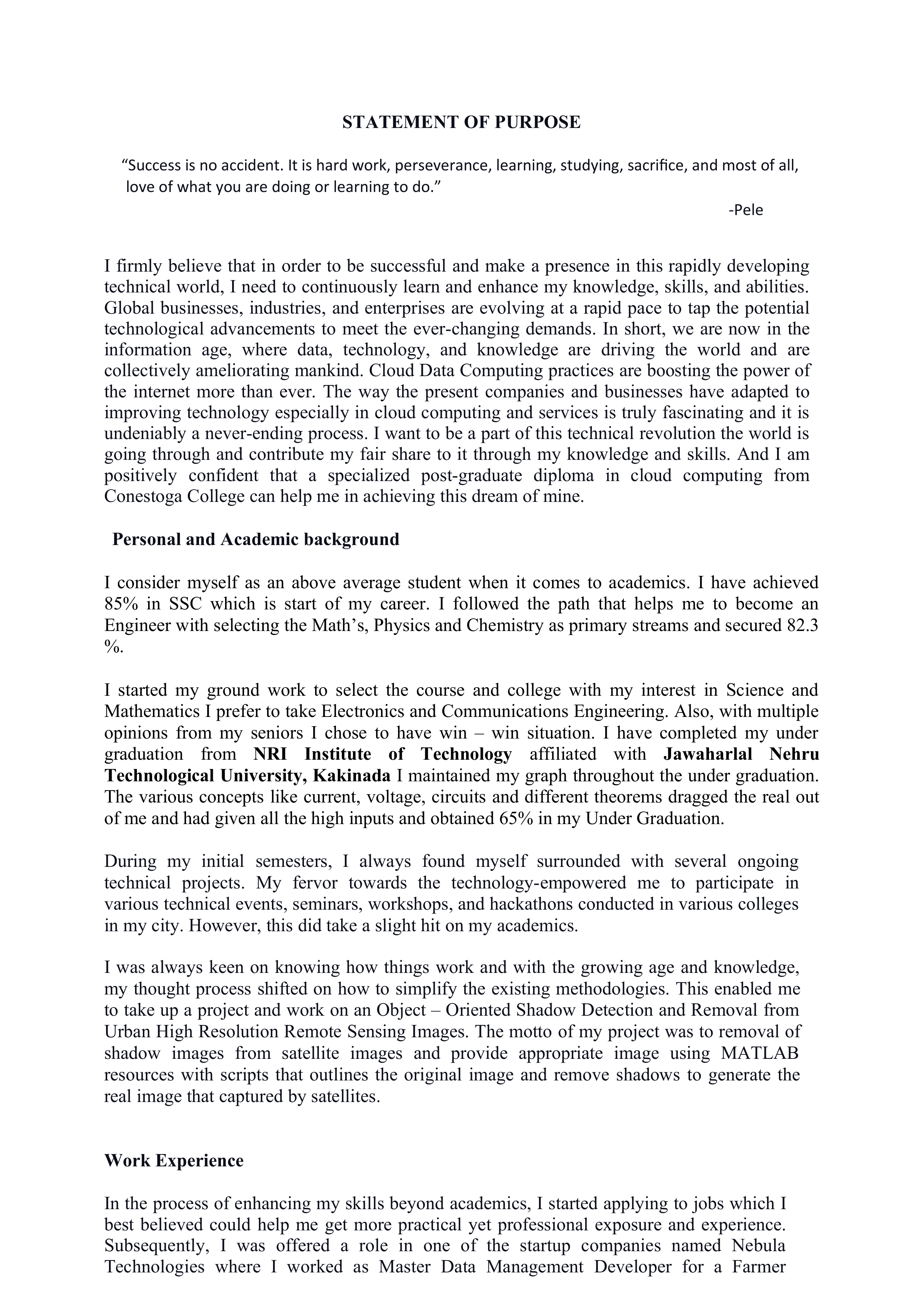 Cloud Engineer Statement of Purpose — page 1