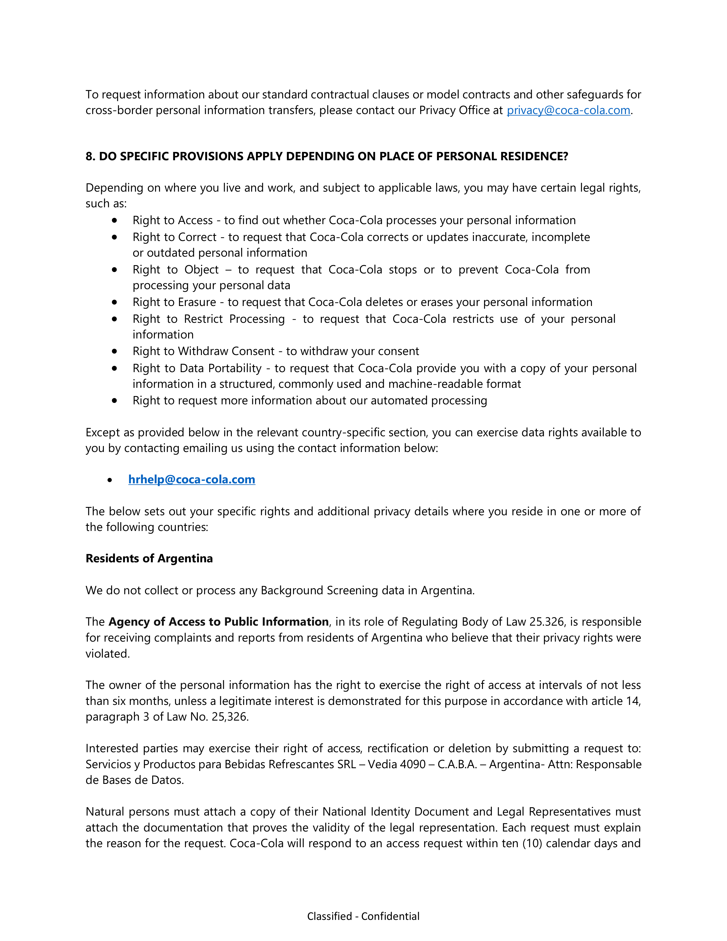 Coca-Cola Applicant Privacy Notice — page 11
