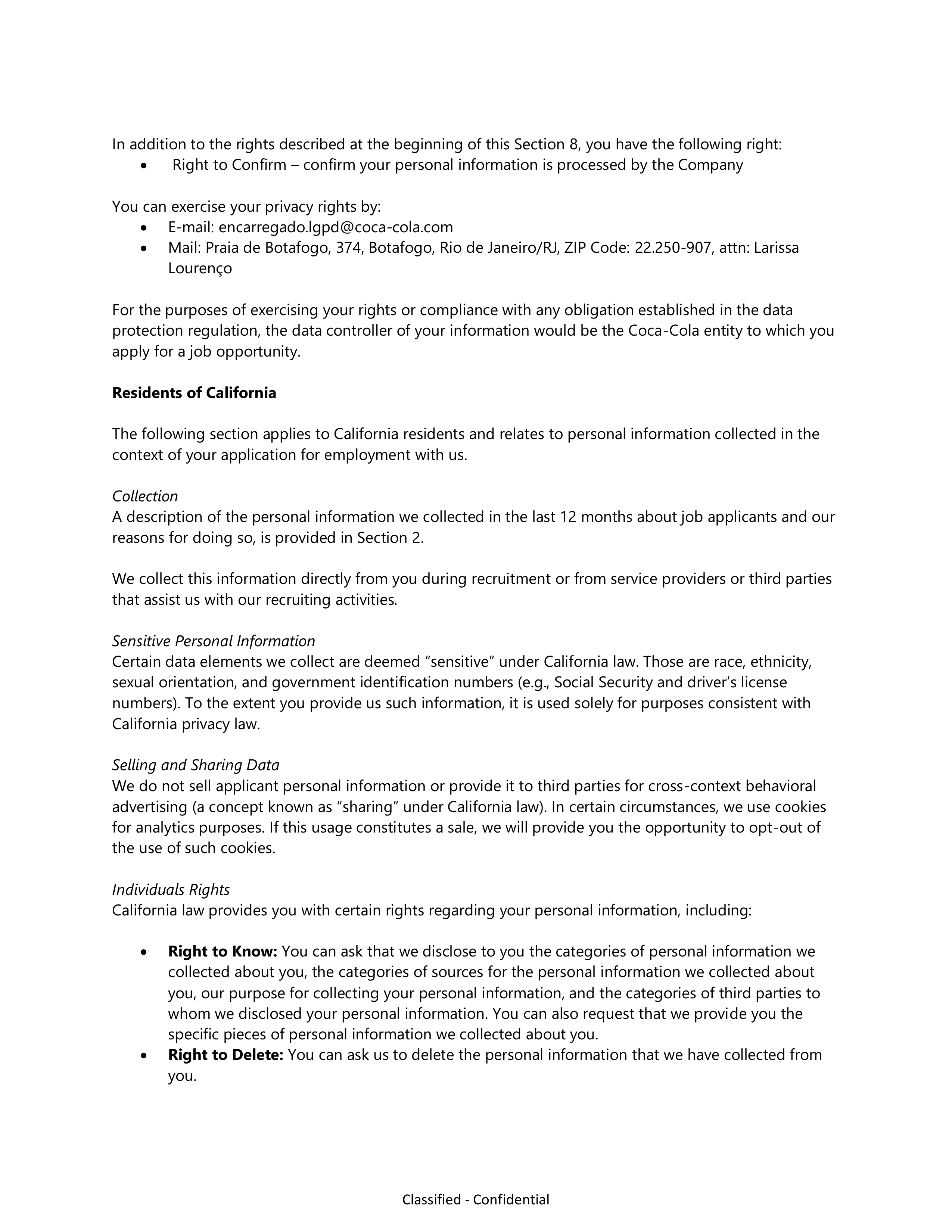 Coca-Cola Applicant Privacy Notice — page 13