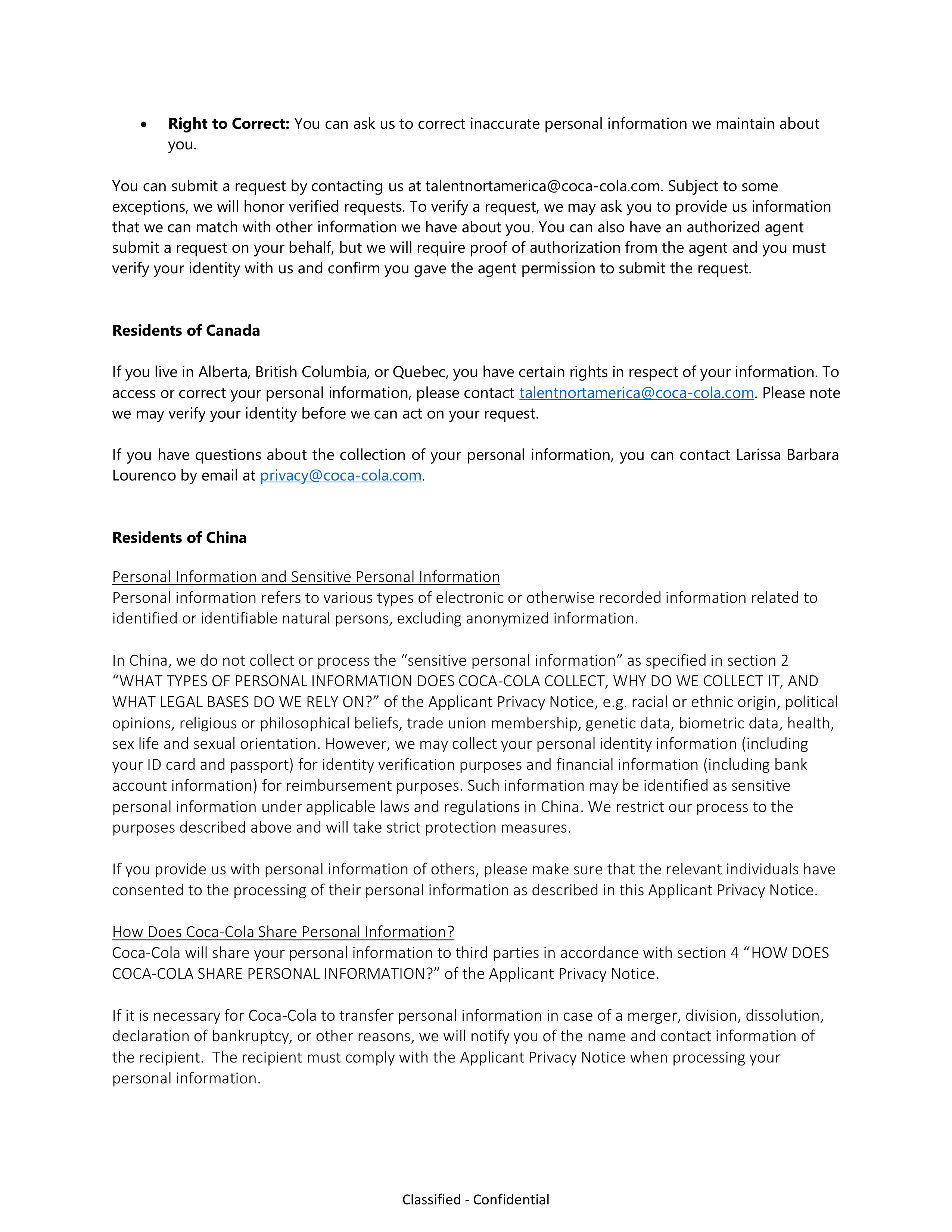 Coca-Cola Applicant Privacy Notice — page 14
