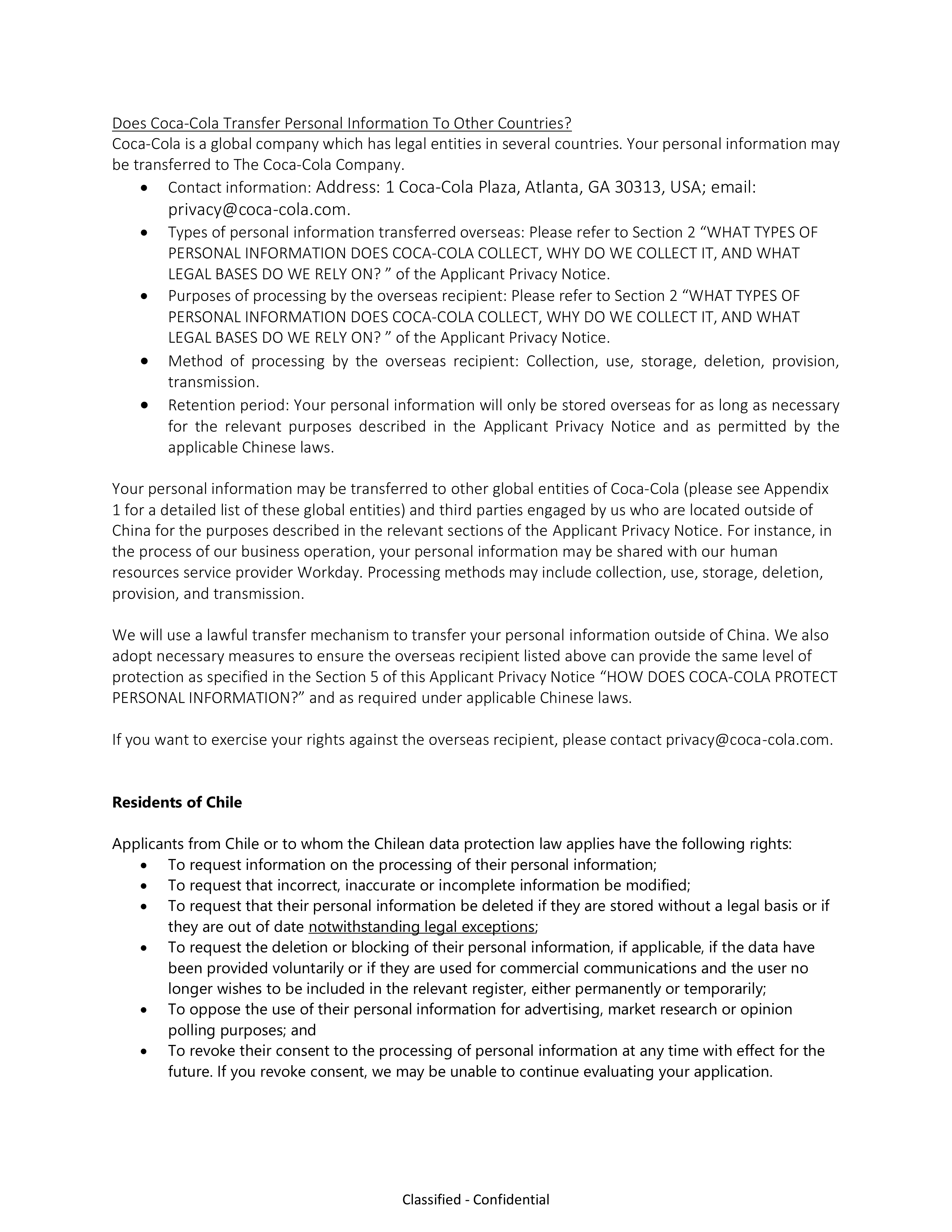 Coca-Cola Applicant Privacy Notice — page 15