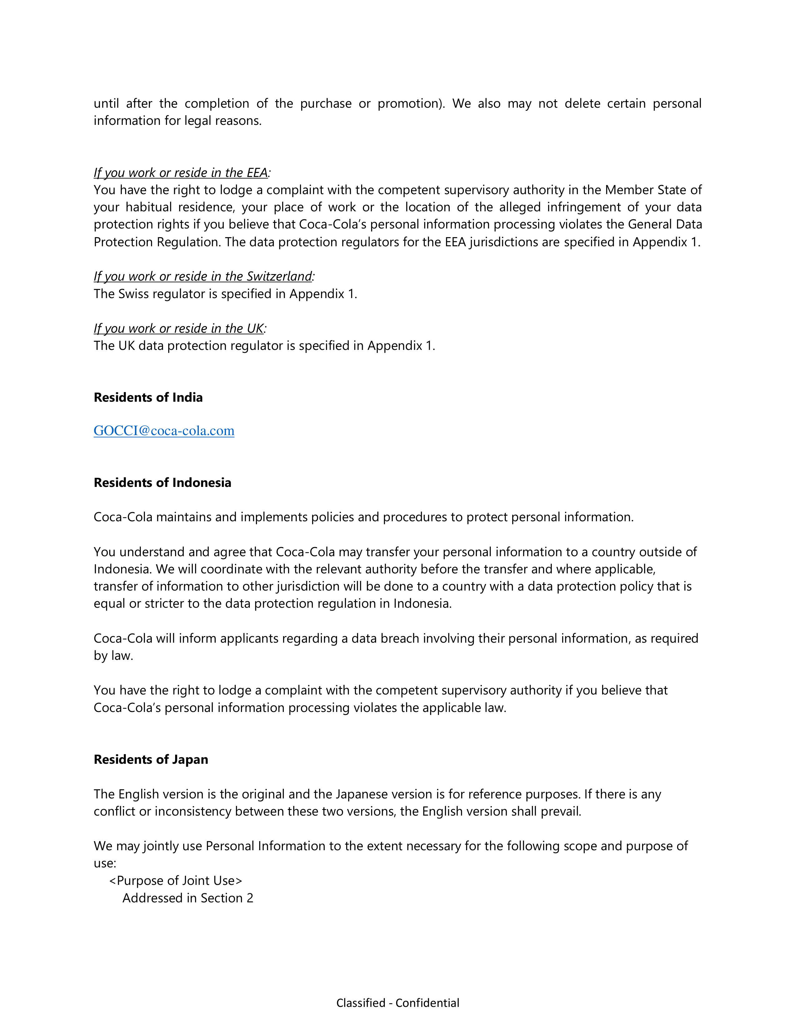 Coca-Cola Applicant Privacy Notice — page 19