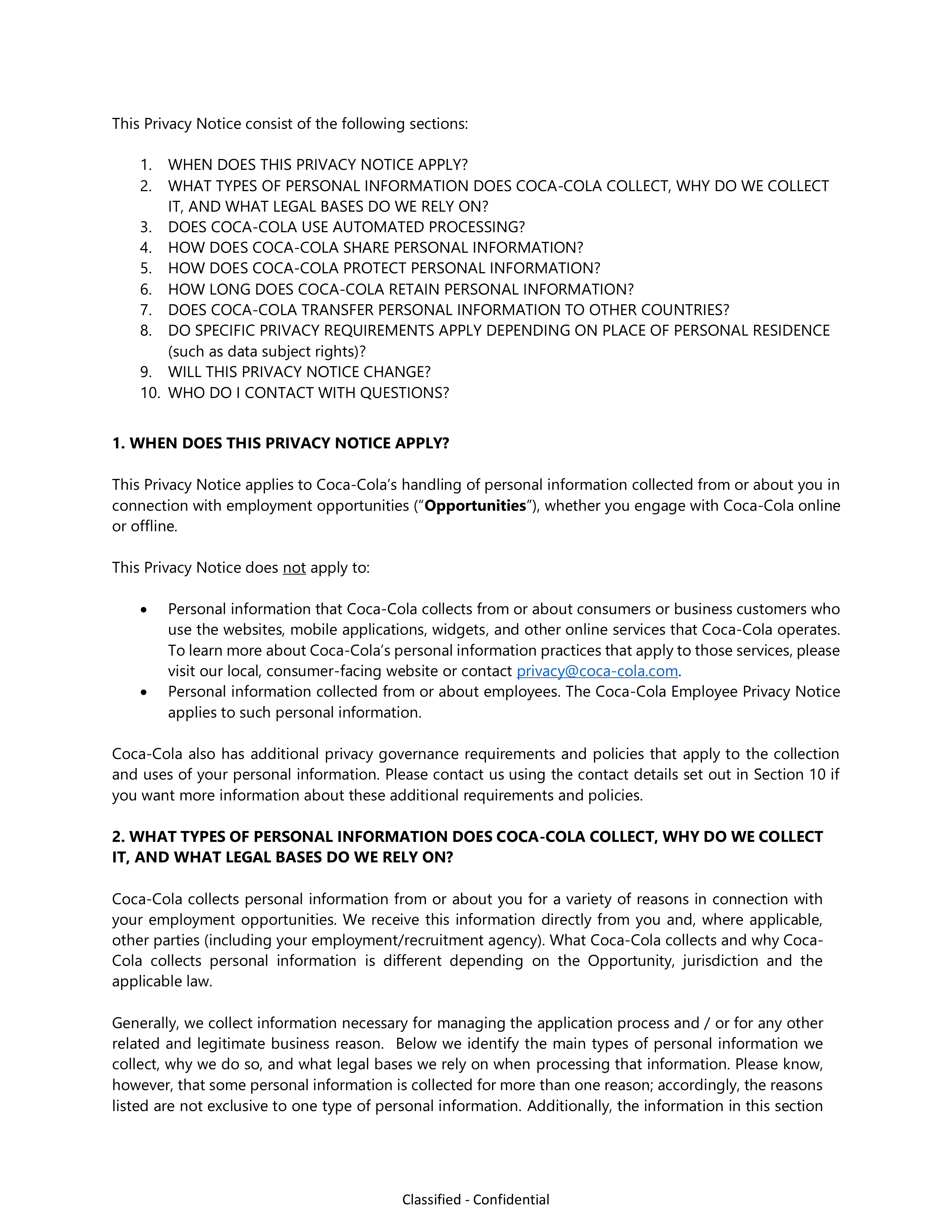 Coca-Cola Applicant Privacy Notice — page 2