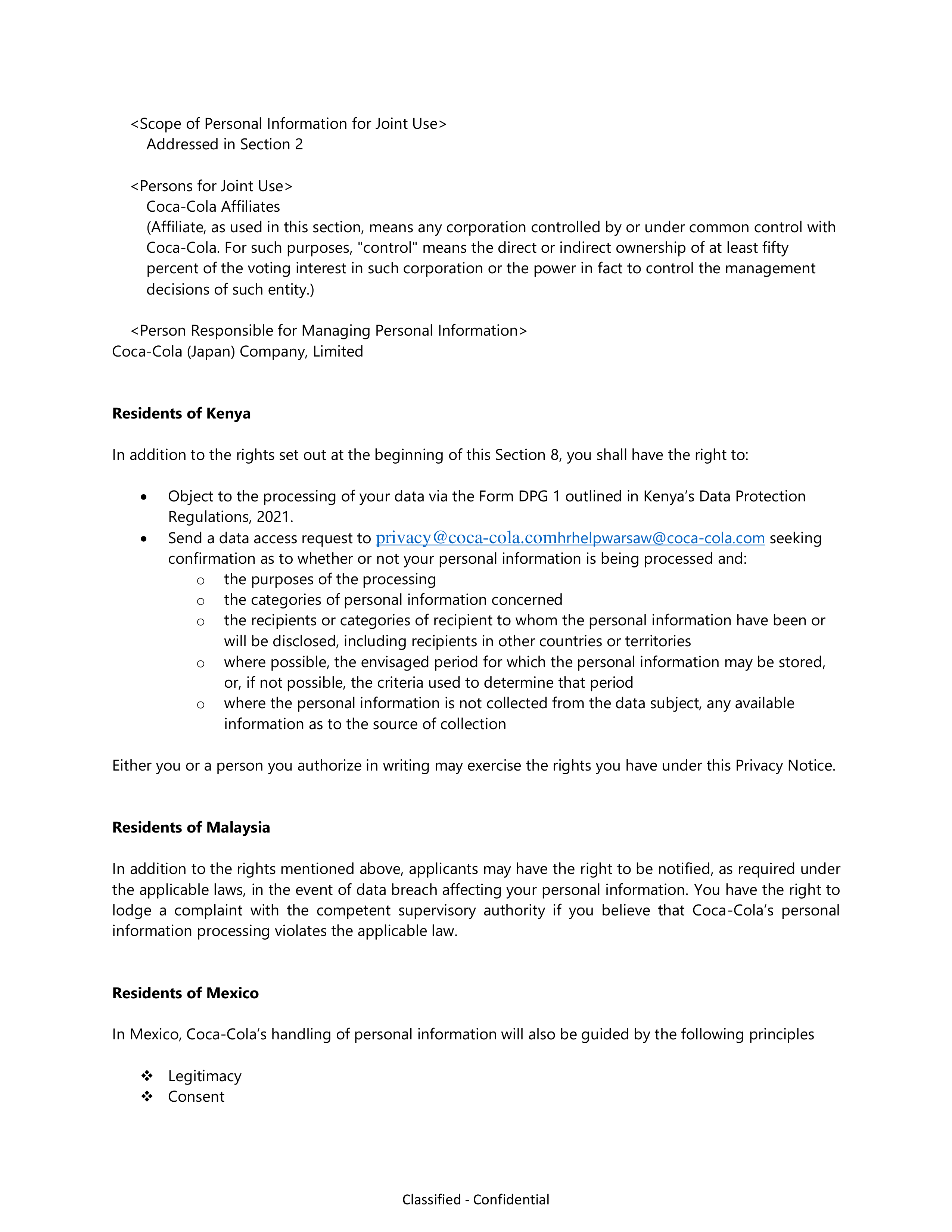 Coca-Cola Applicant Privacy Notice — page 20