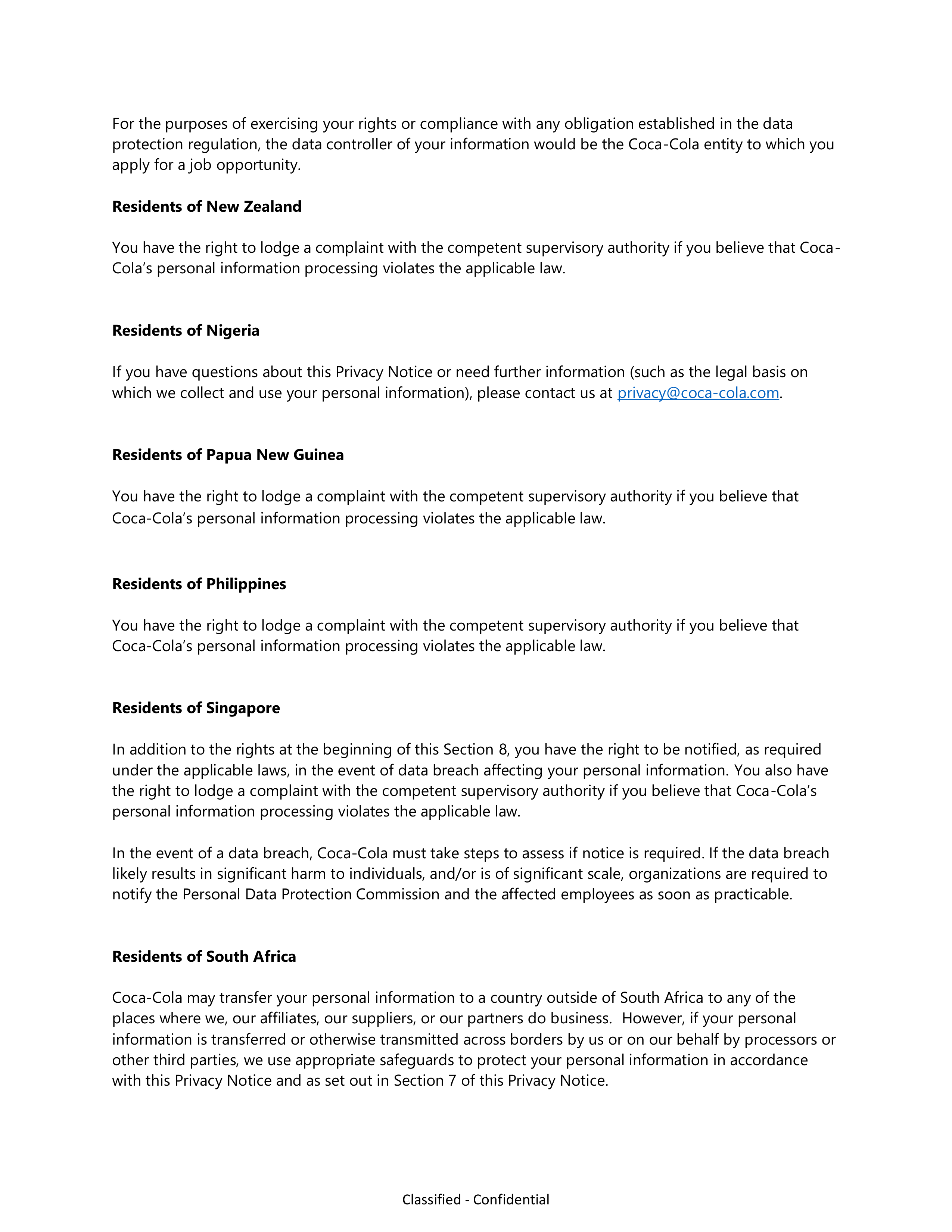 Coca-Cola Applicant Privacy Notice — page 22