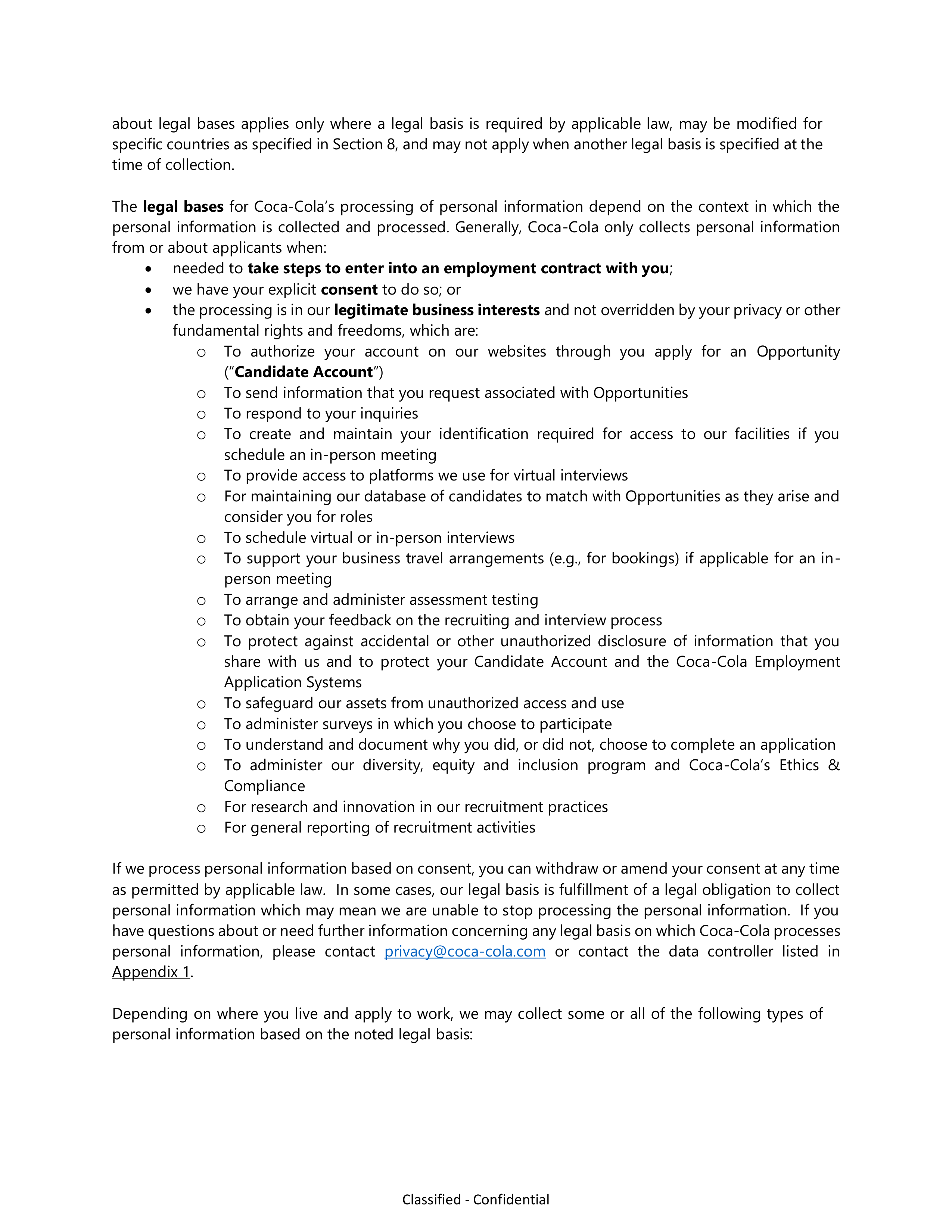 Coca-Cola Applicant Privacy Notice — page 3