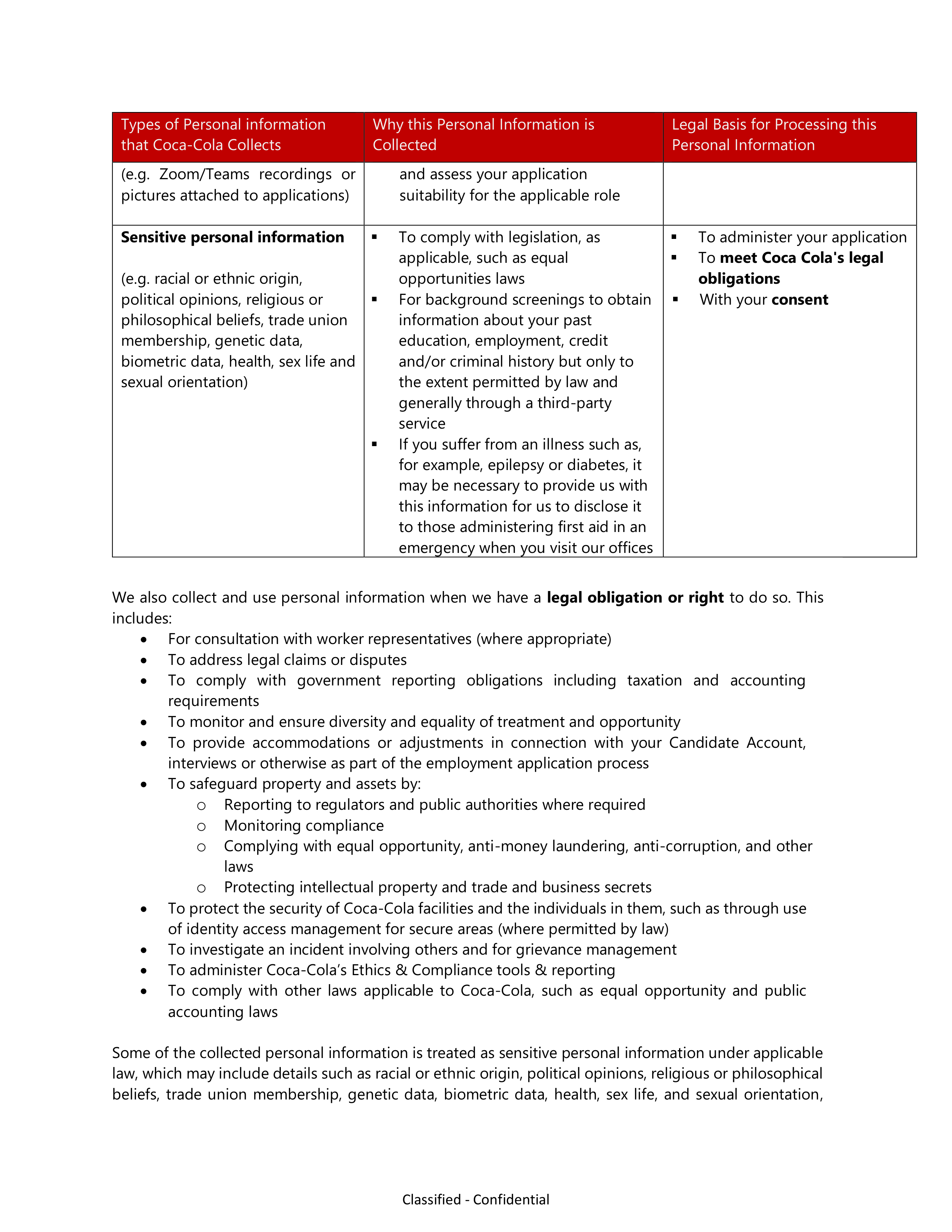 Coca-Cola Applicant Privacy Notice — page 7
