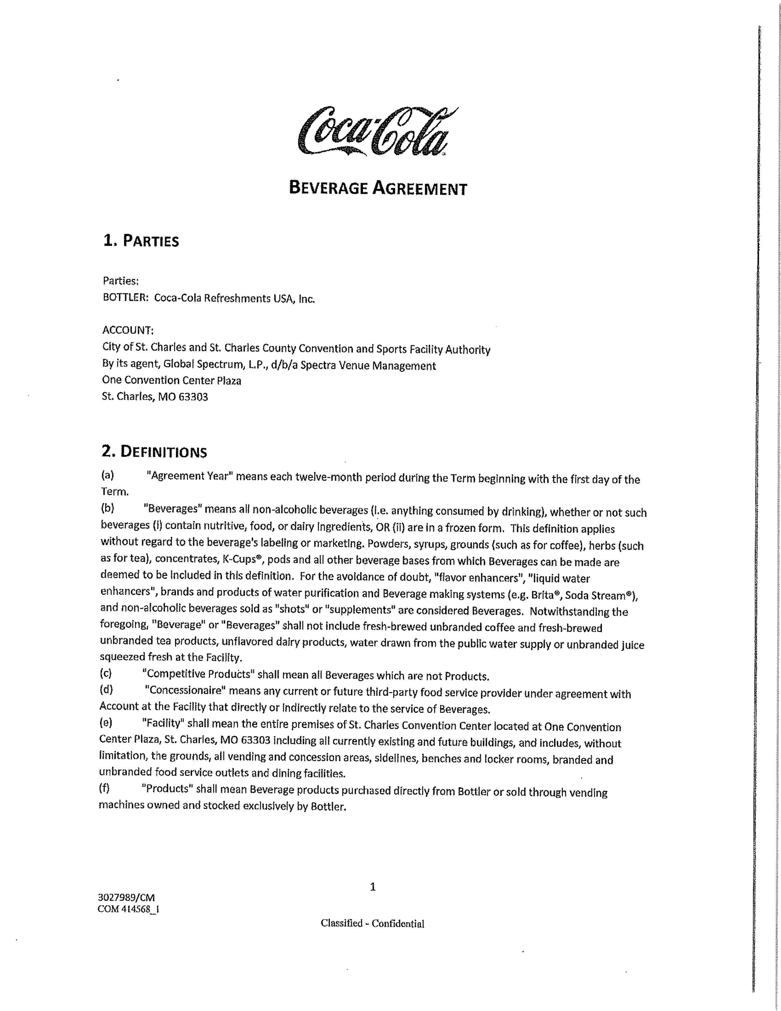 Coca-Cola Beverage Agreement — page 1