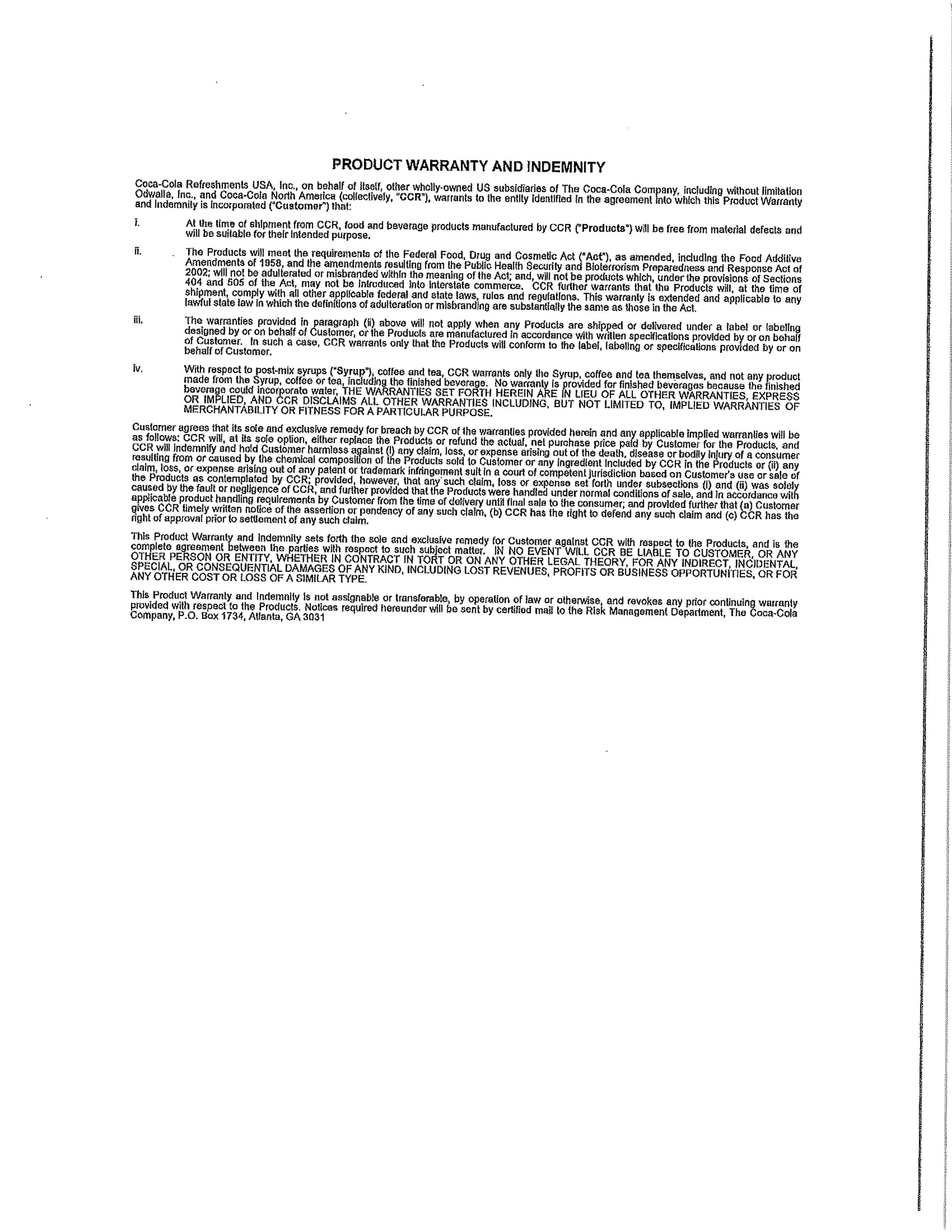 Coca-Cola Beverage Agreement — page 11