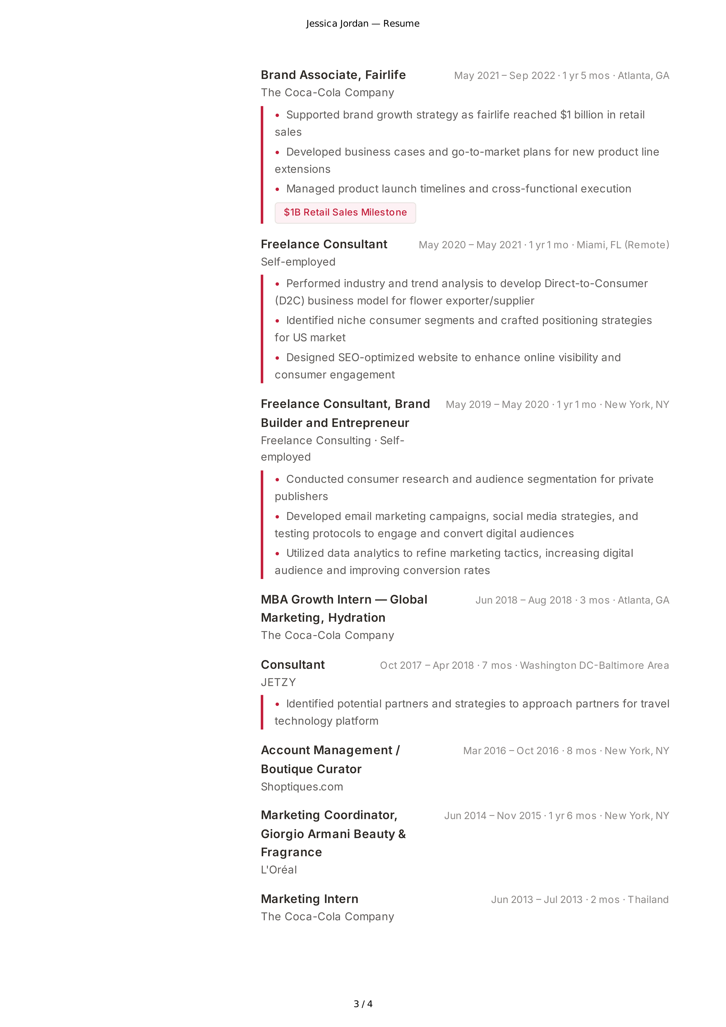 Coca-Cola Brand Manager Resume — page 3