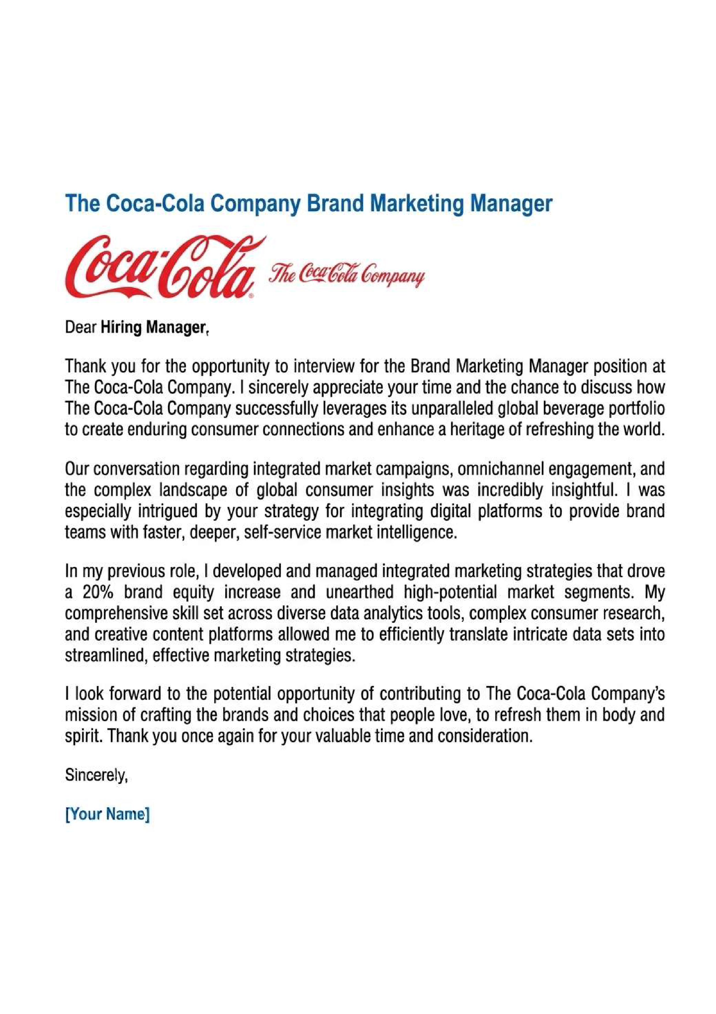 Coca Cola Company Brand Marketing Manager — page 1