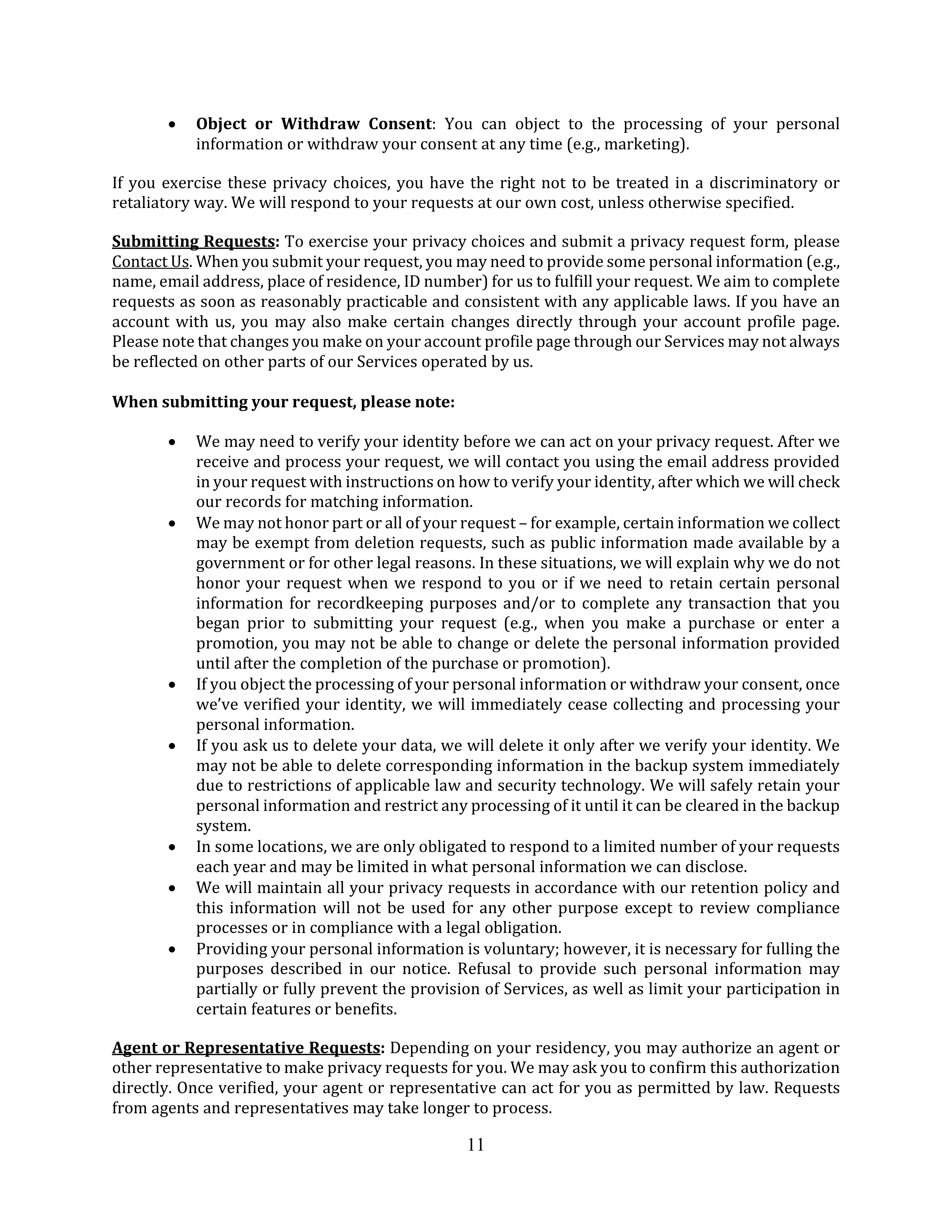 Coca-Cola Global Consumer Privacy Notice — page 11