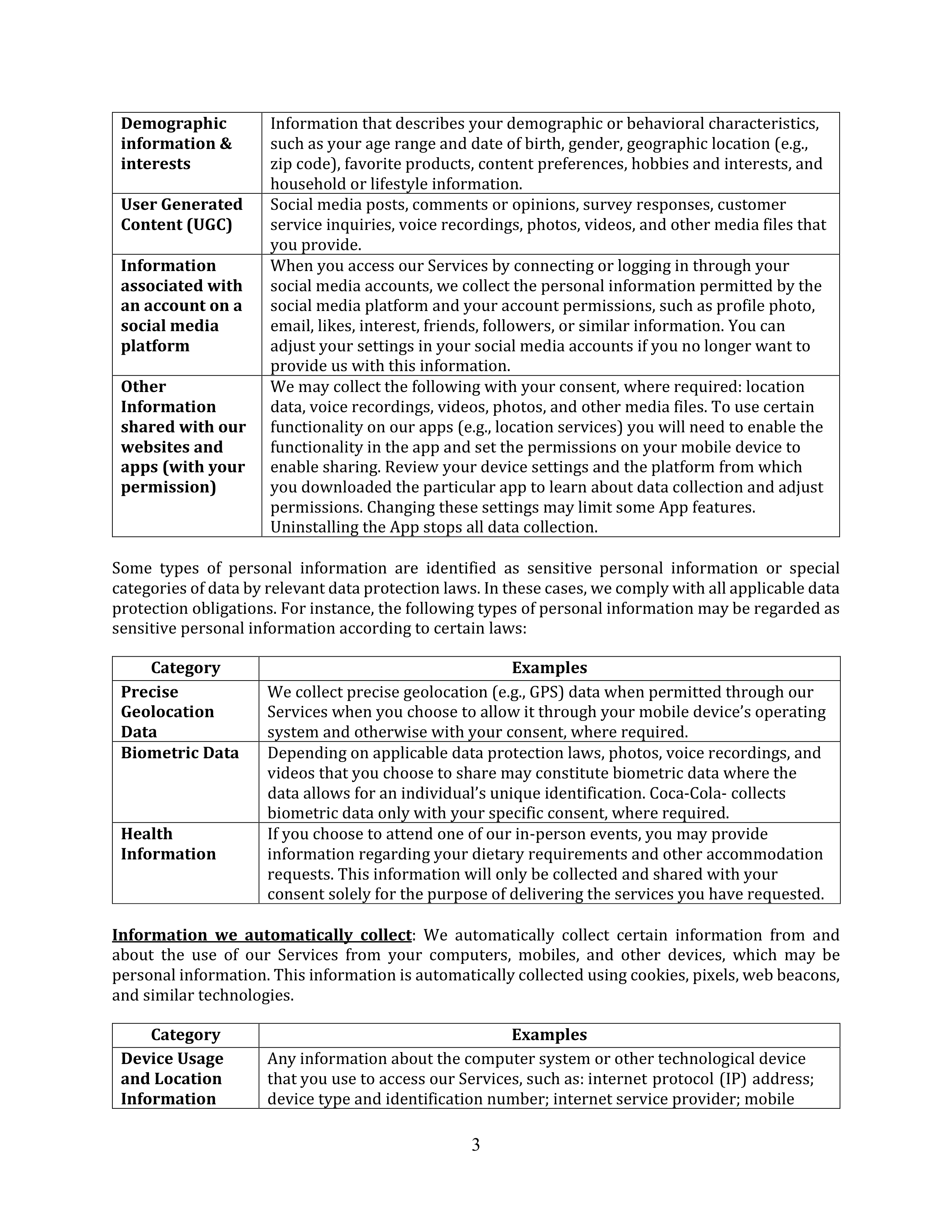 Coca-Cola Global Consumer Privacy Notice — page 3