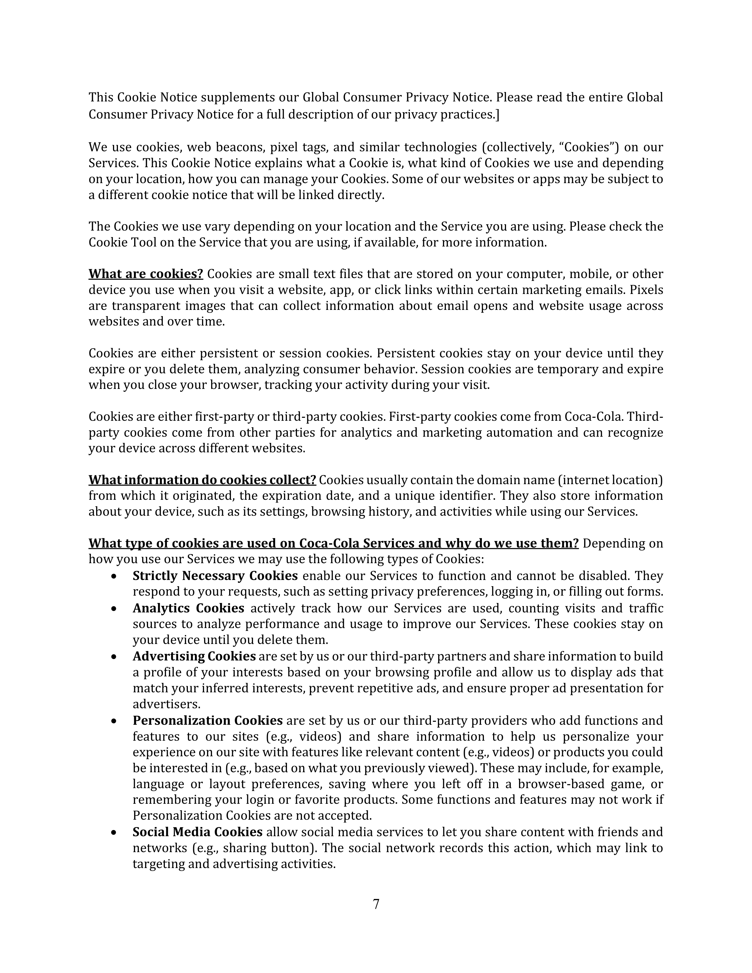 Coca-Cola Global Consumer Privacy Notice — page 7