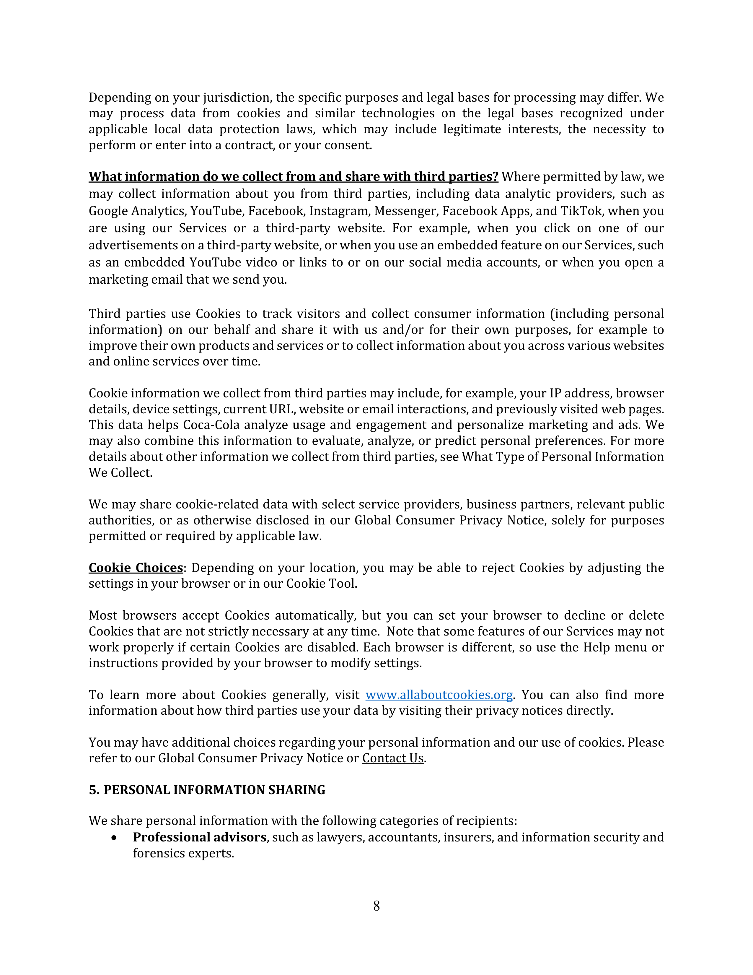 Coca-Cola Global Consumer Privacy Notice — page 8