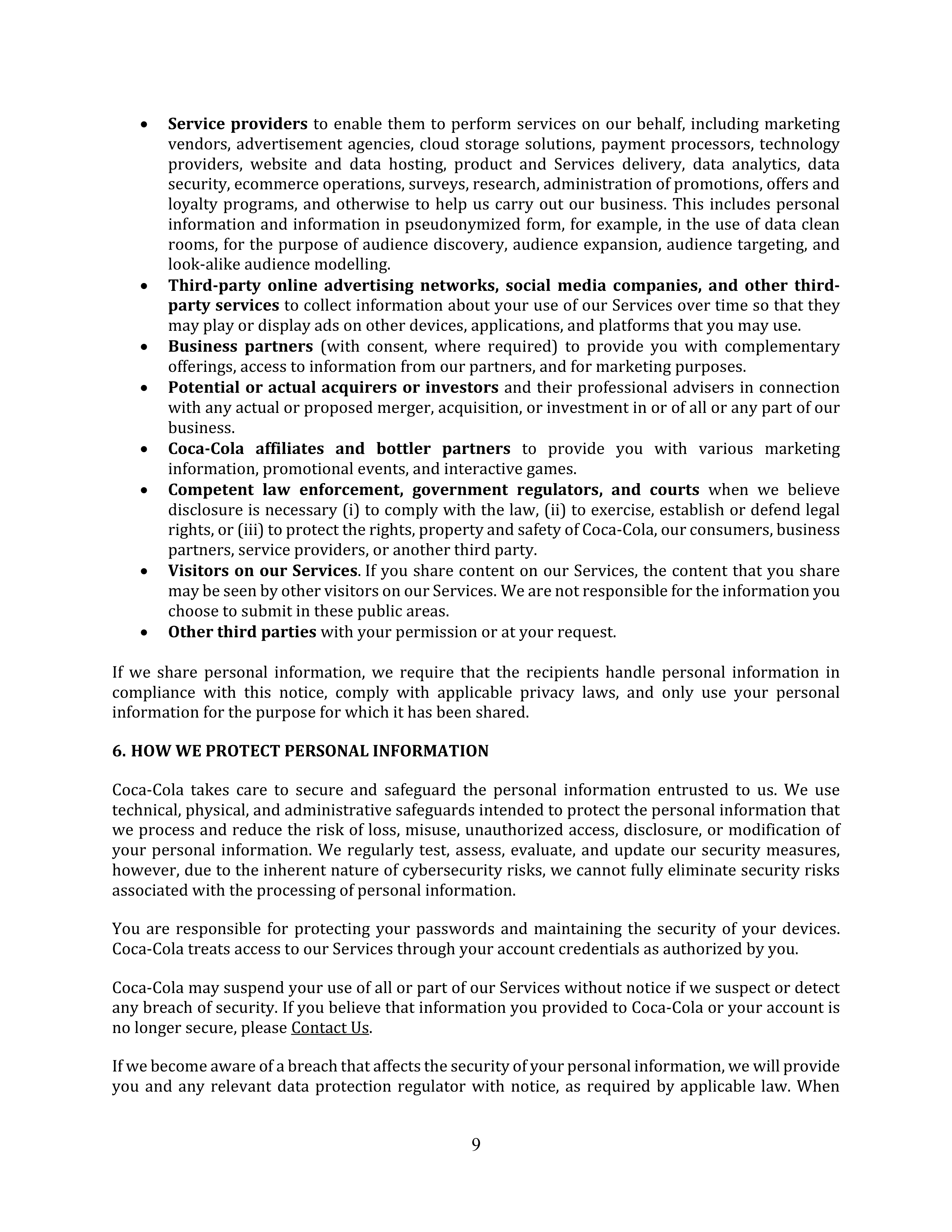 Coca-Cola Global Consumer Privacy Notice — page 9