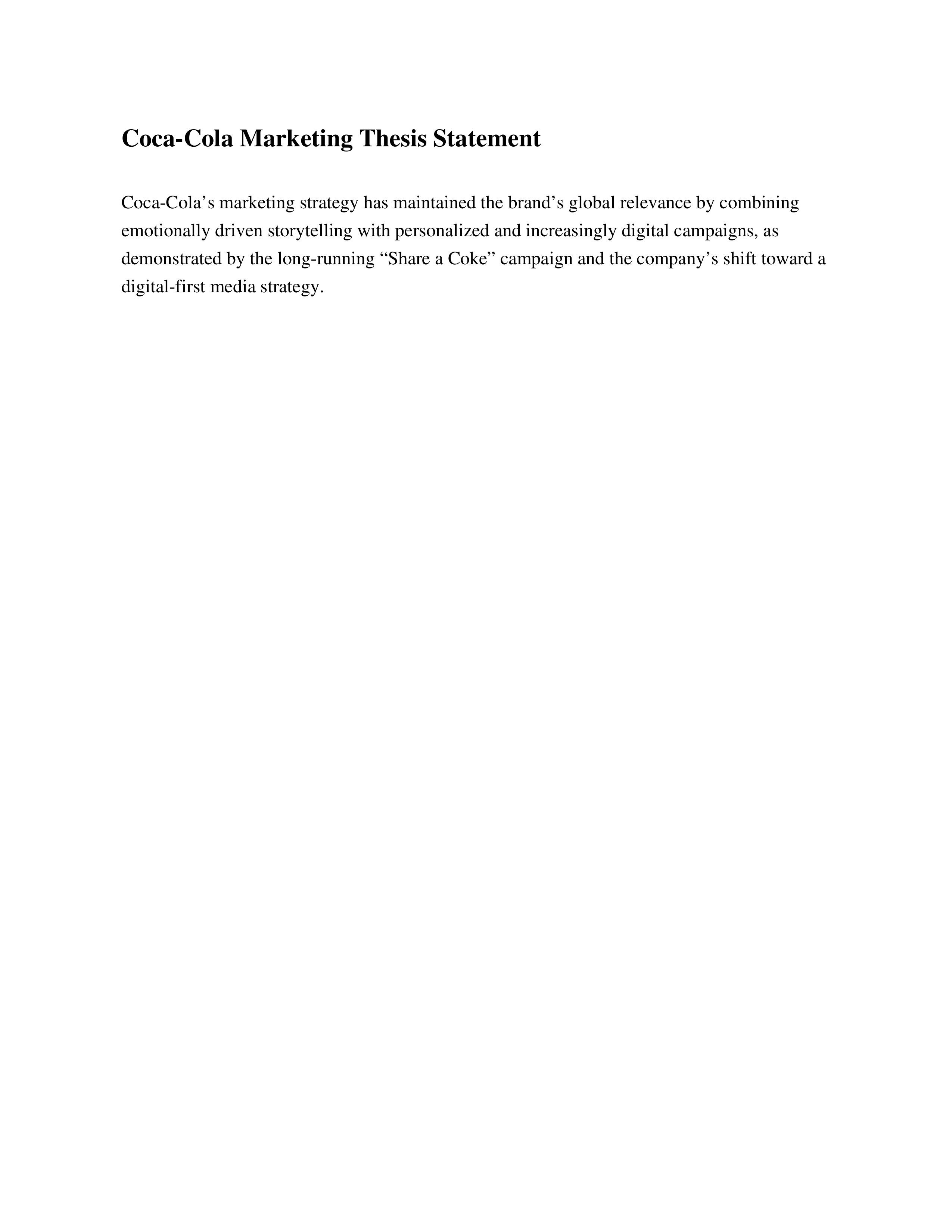 Coca-Cola Marketing Thesis Statement — page 1