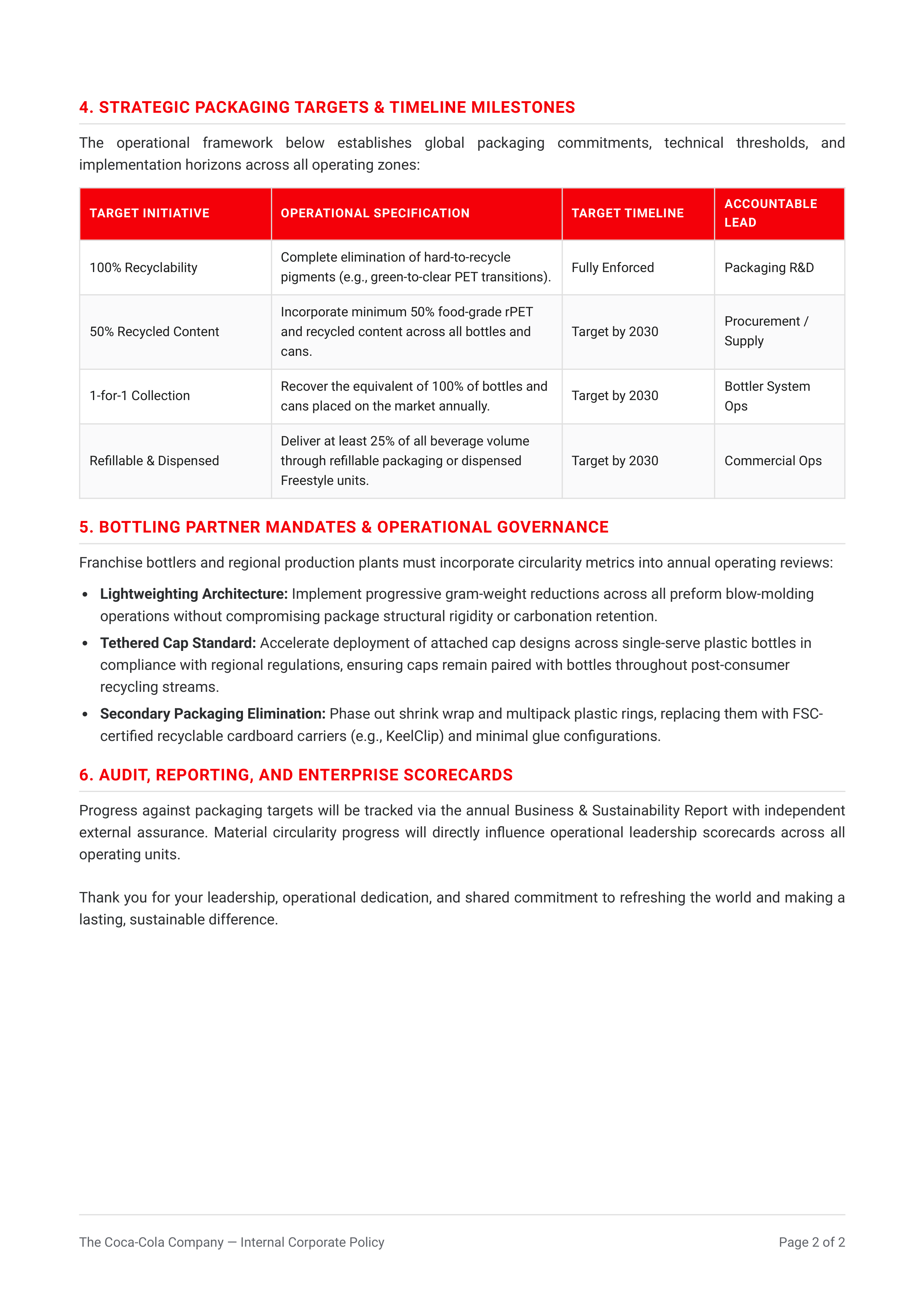 Coca-Cola Packaging Sustainability Memo — page 2