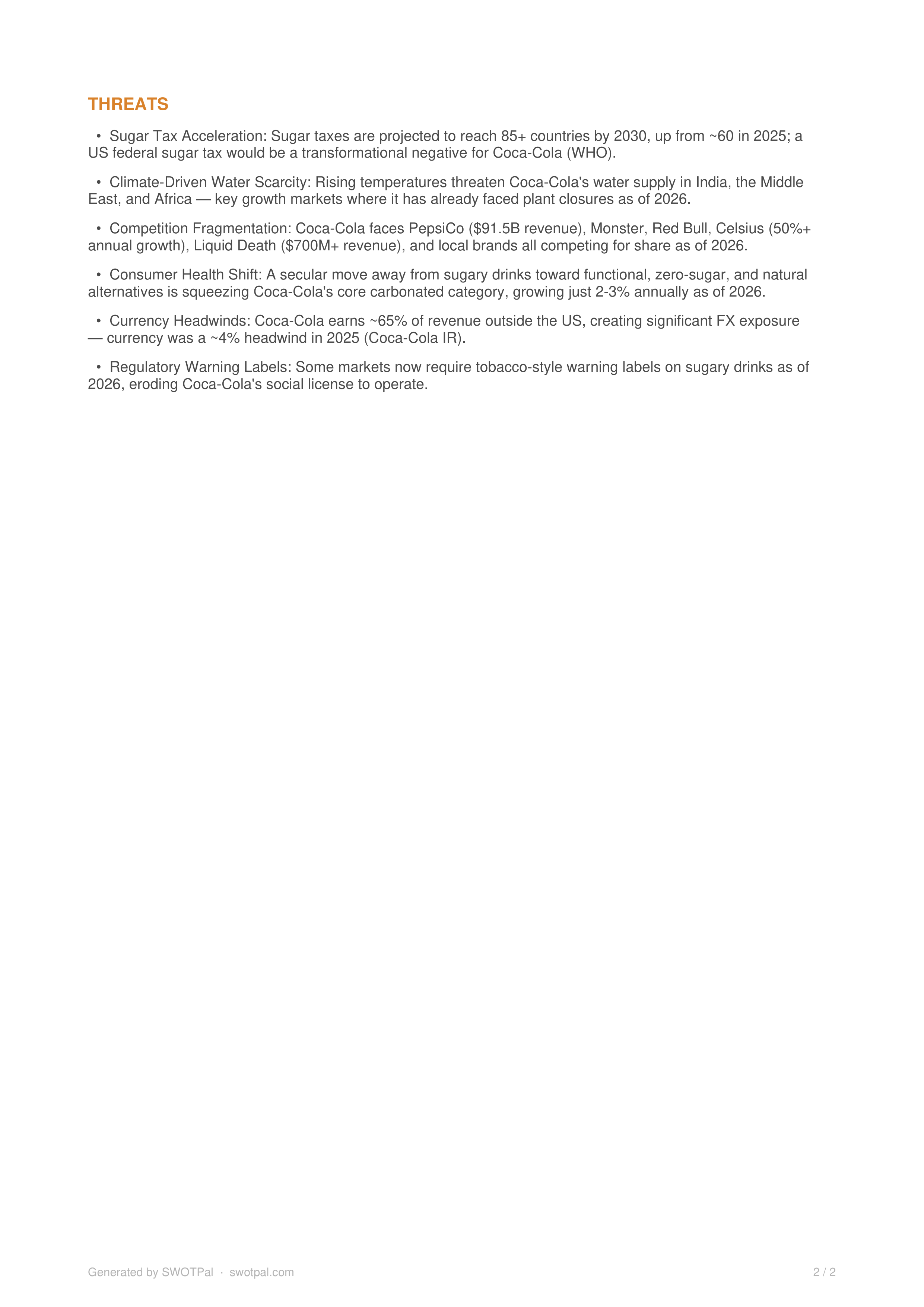Coca Cola SWOT Analysis  — page 2