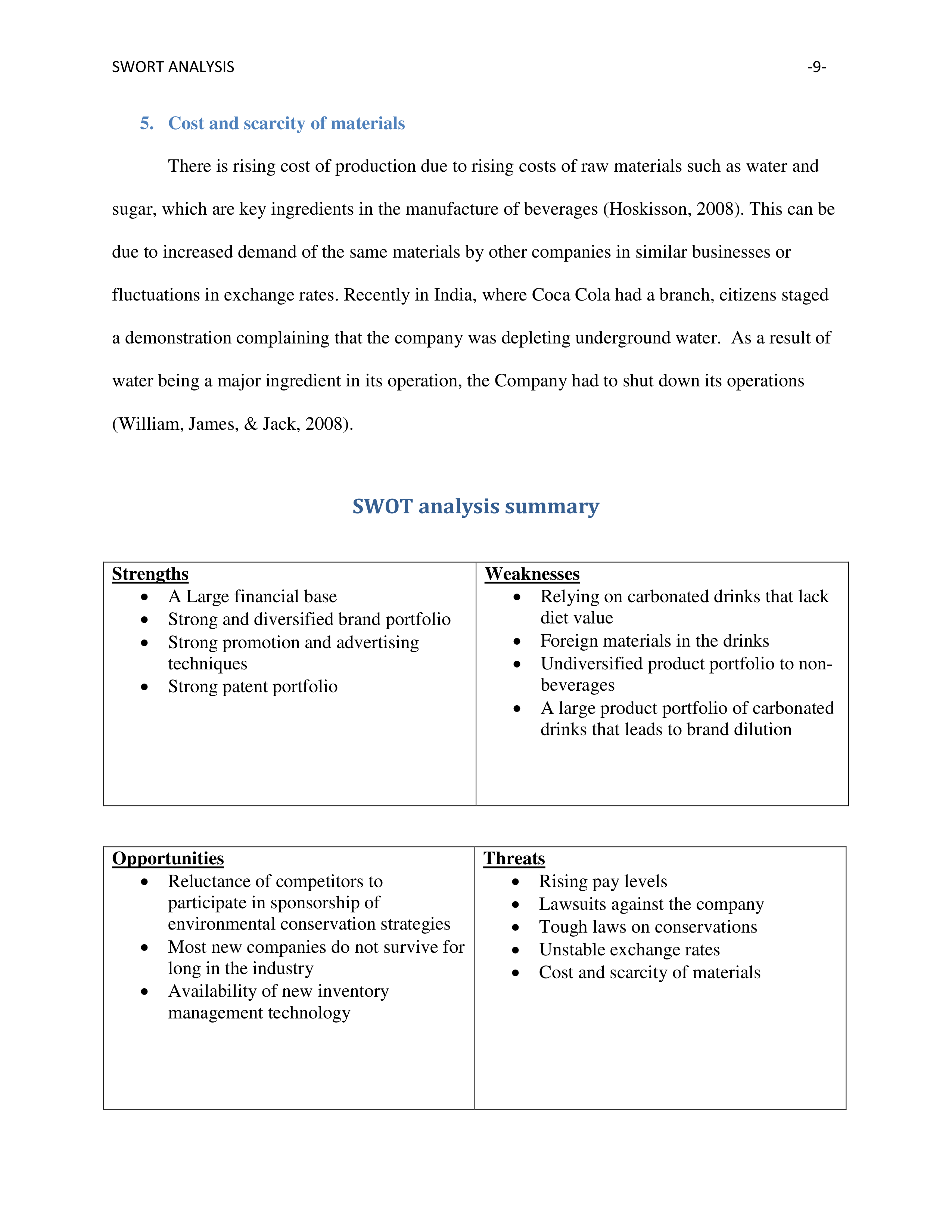 Coco Cola Swot Analysis  — page 9