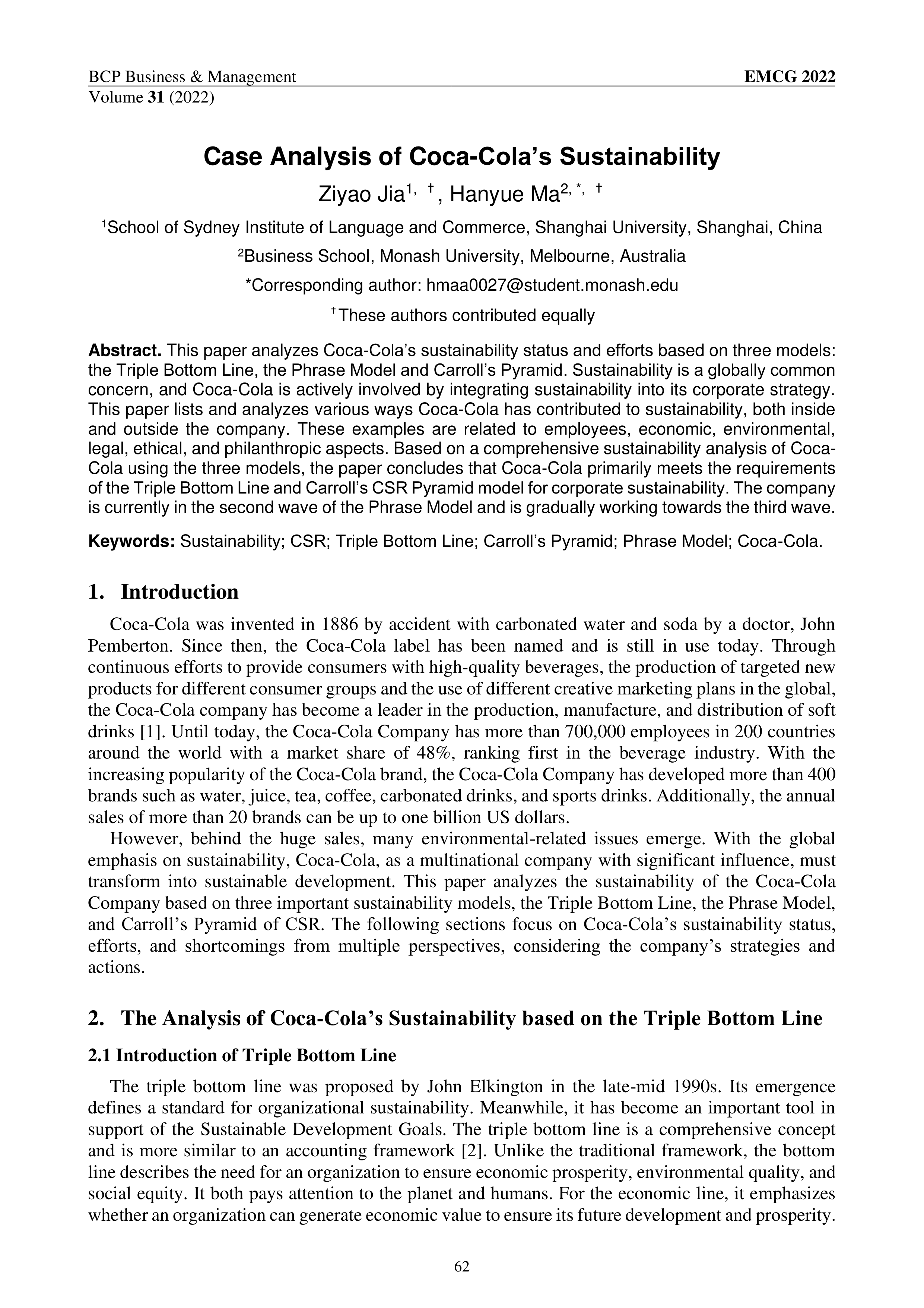 Coca Cola Sustainability Report — page 1