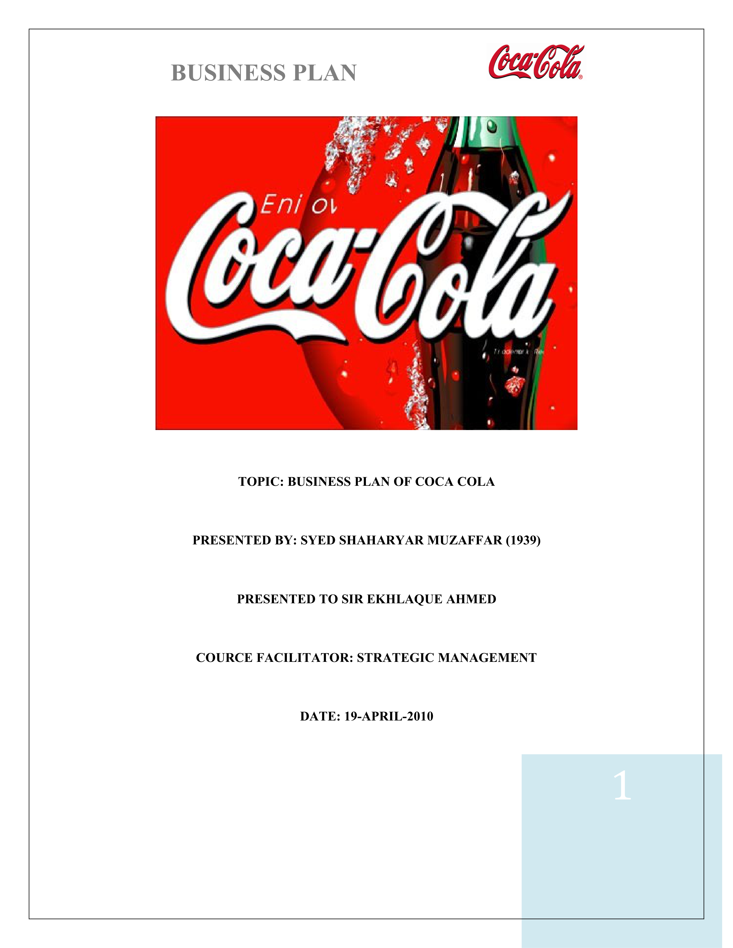 Coco Cola Business Plan — page 1