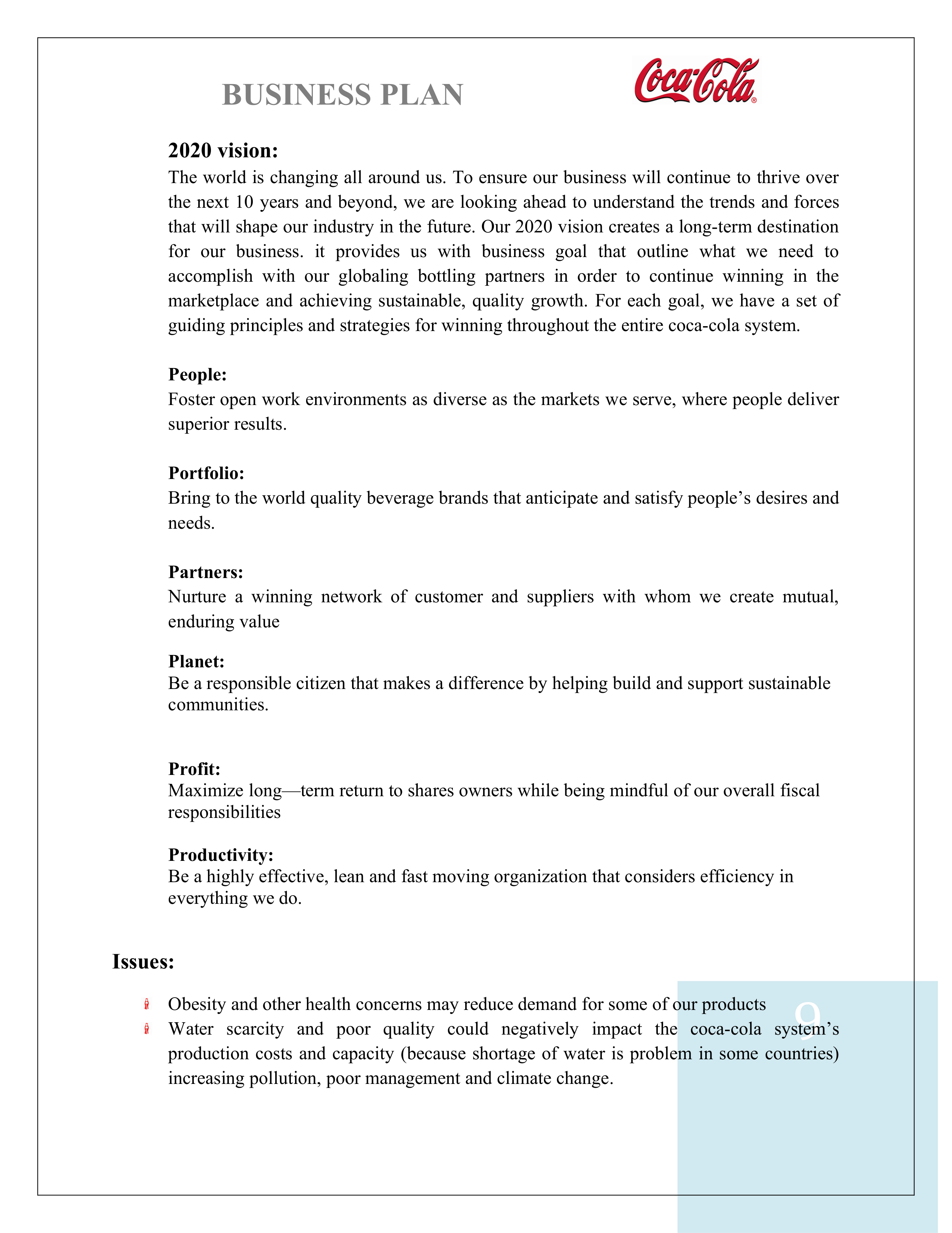 Coco Cola Business Plan — page 9