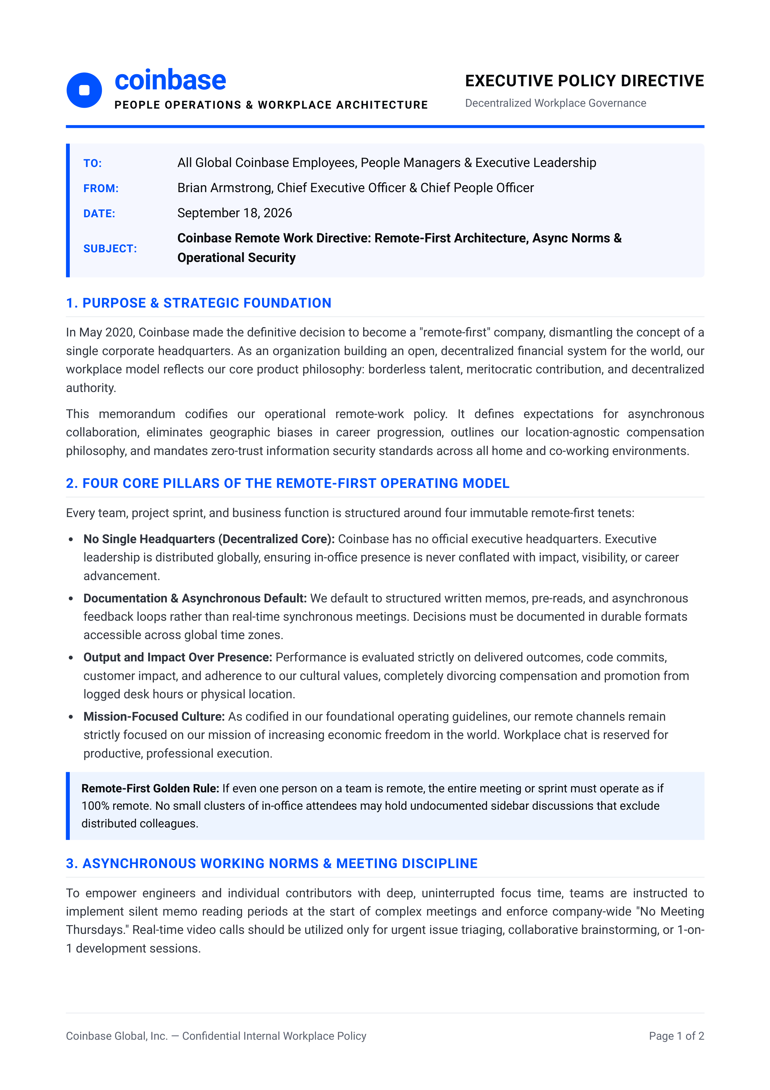 Coinbase Remote Work Memo — page 1