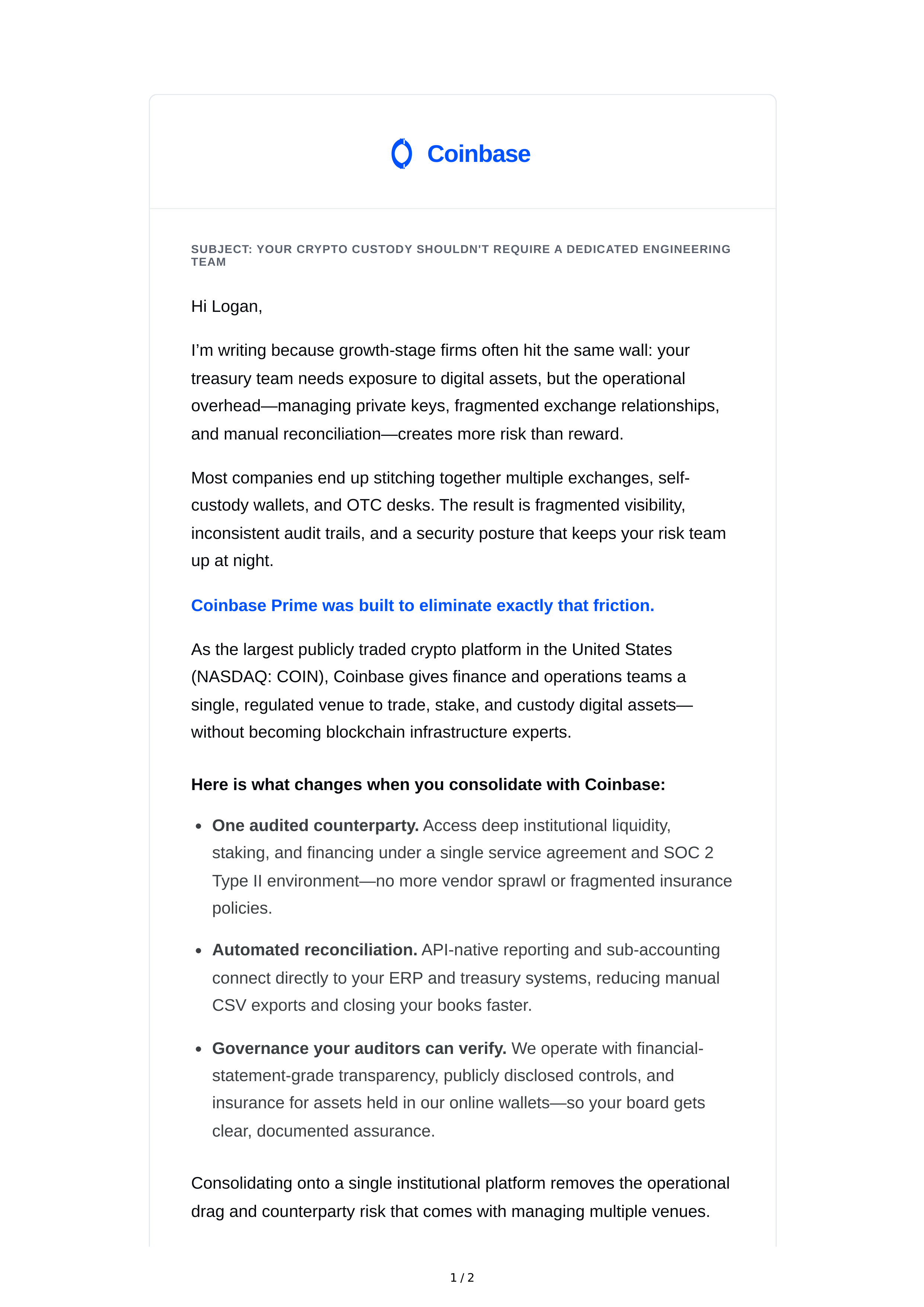 Coinbase Sales Email — page 1