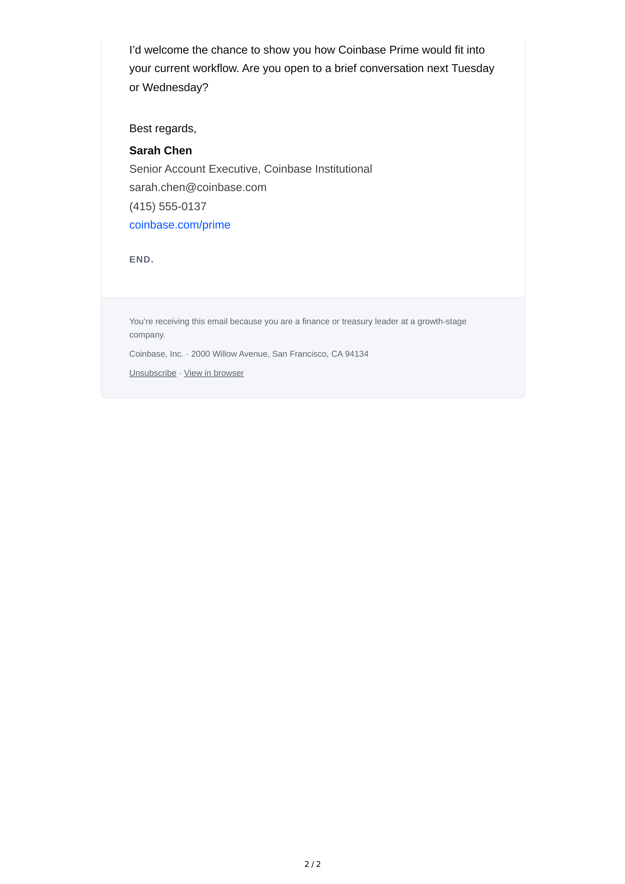 Coinbase Sales Email — page 2