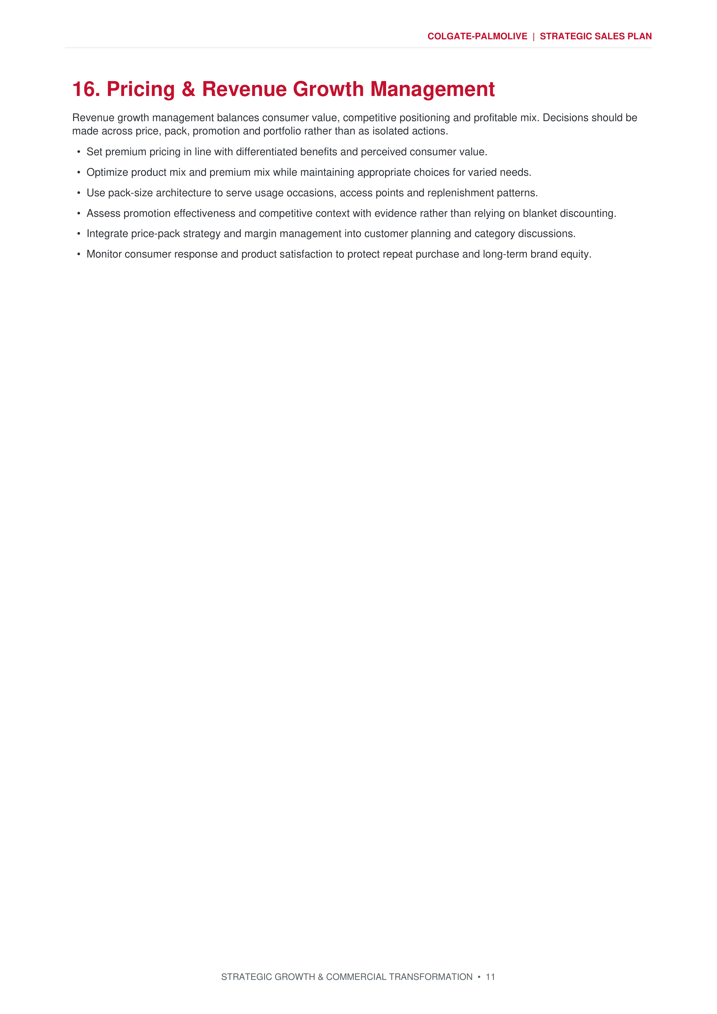 Colgate-Palmolive Strategic Growth & Commercial Transformation Sales Plan — page 11