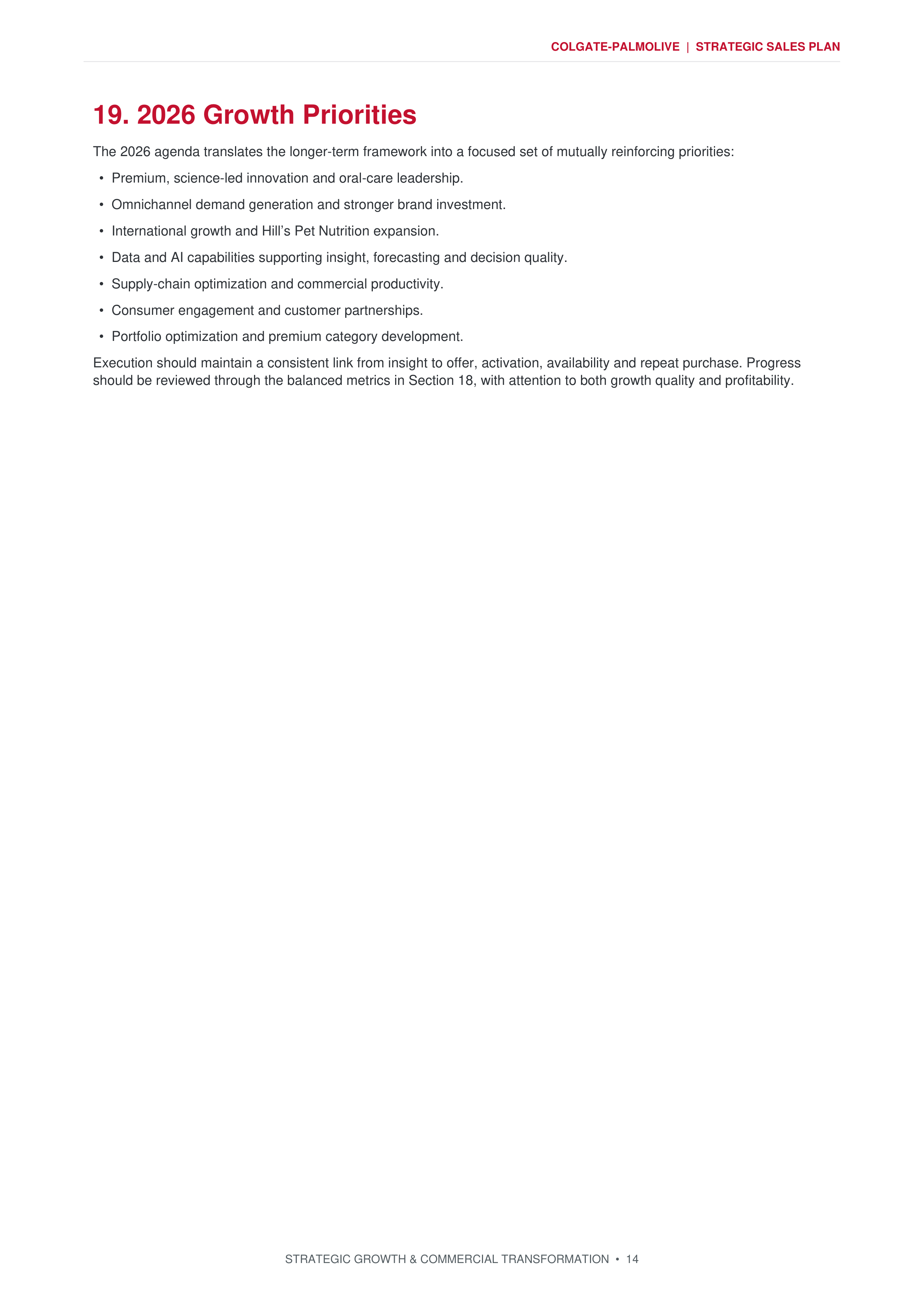 Colgate-Palmolive Strategic Growth & Commercial Transformation Sales Plan — page 14