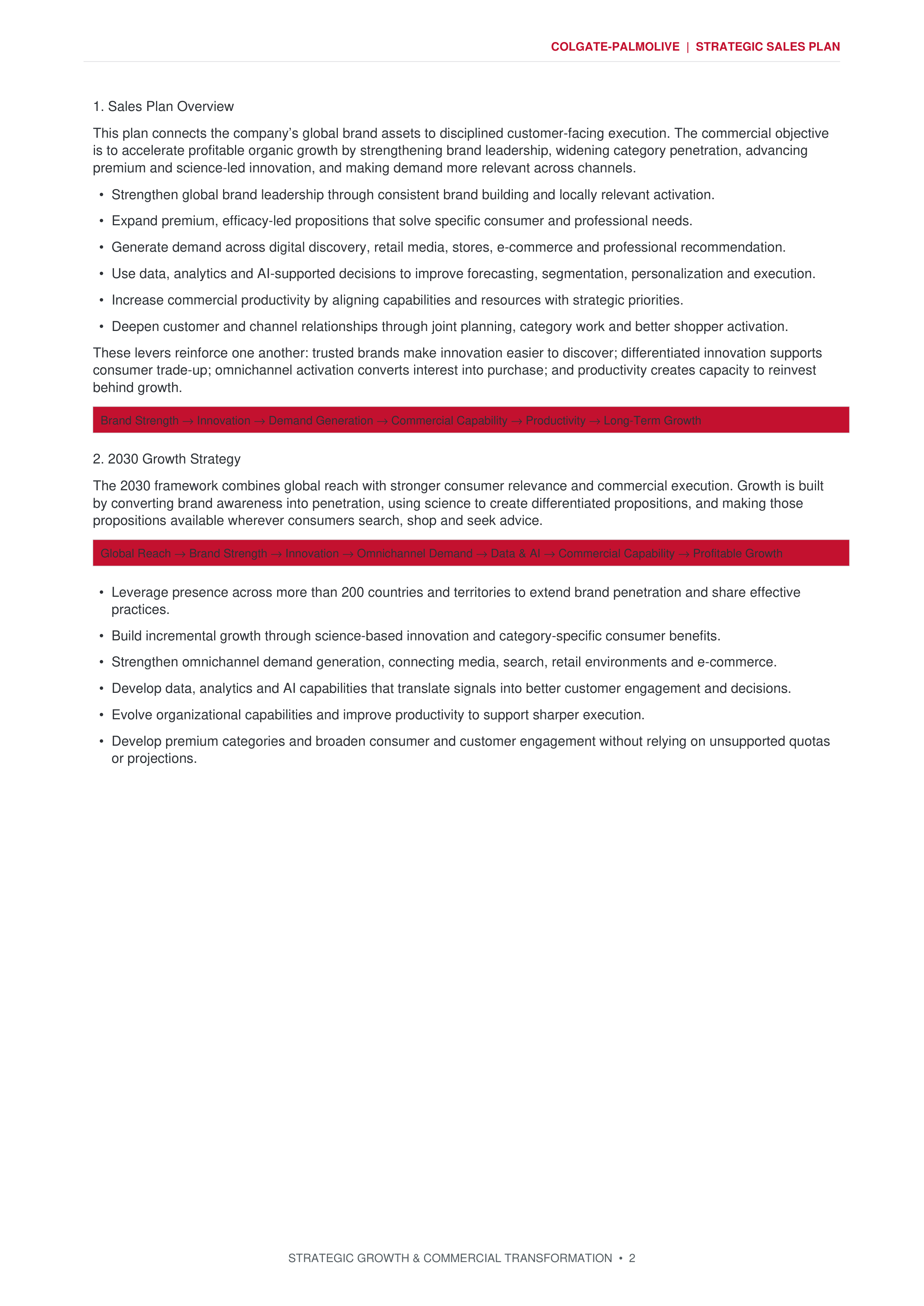 Colgate-Palmolive Strategic Growth & Commercial Transformation Sales Plan — page 2