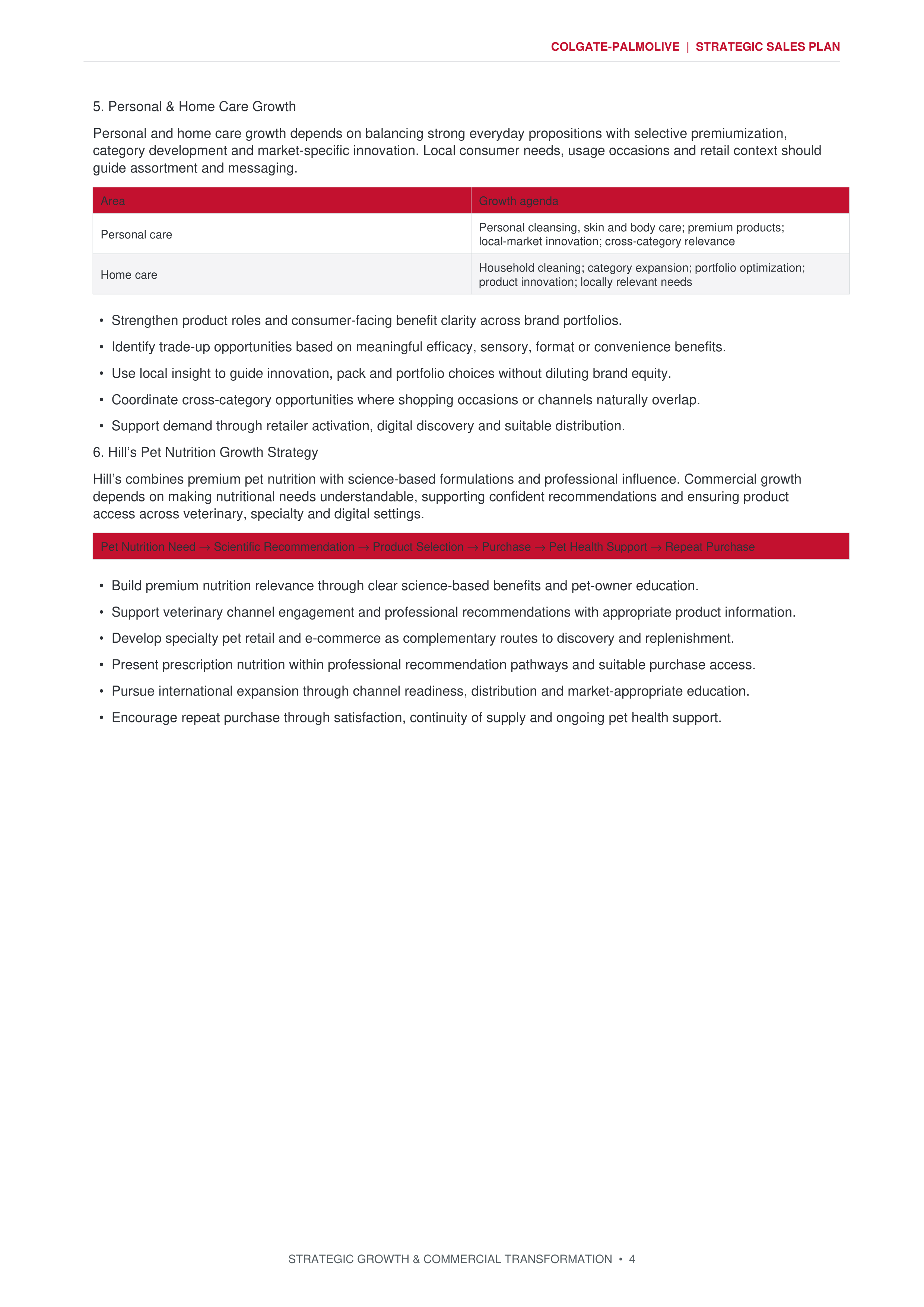 Colgate-Palmolive Strategic Growth & Commercial Transformation Sales Plan — page 4
