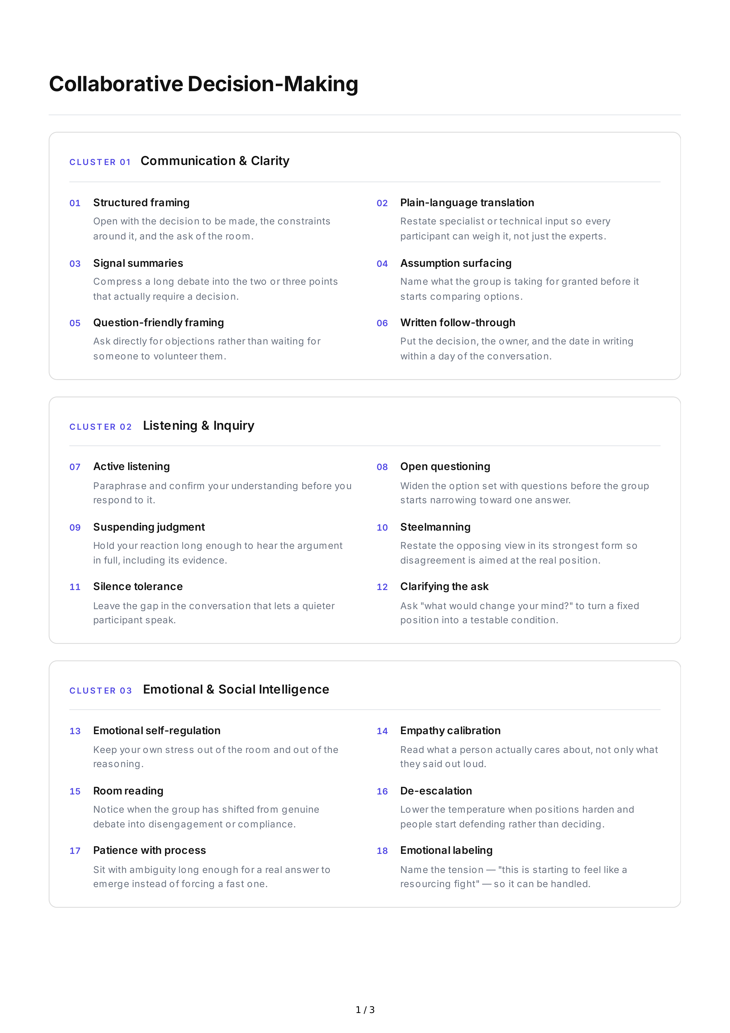 Collaborative Decision-Making Interpersonal Skills — page 1