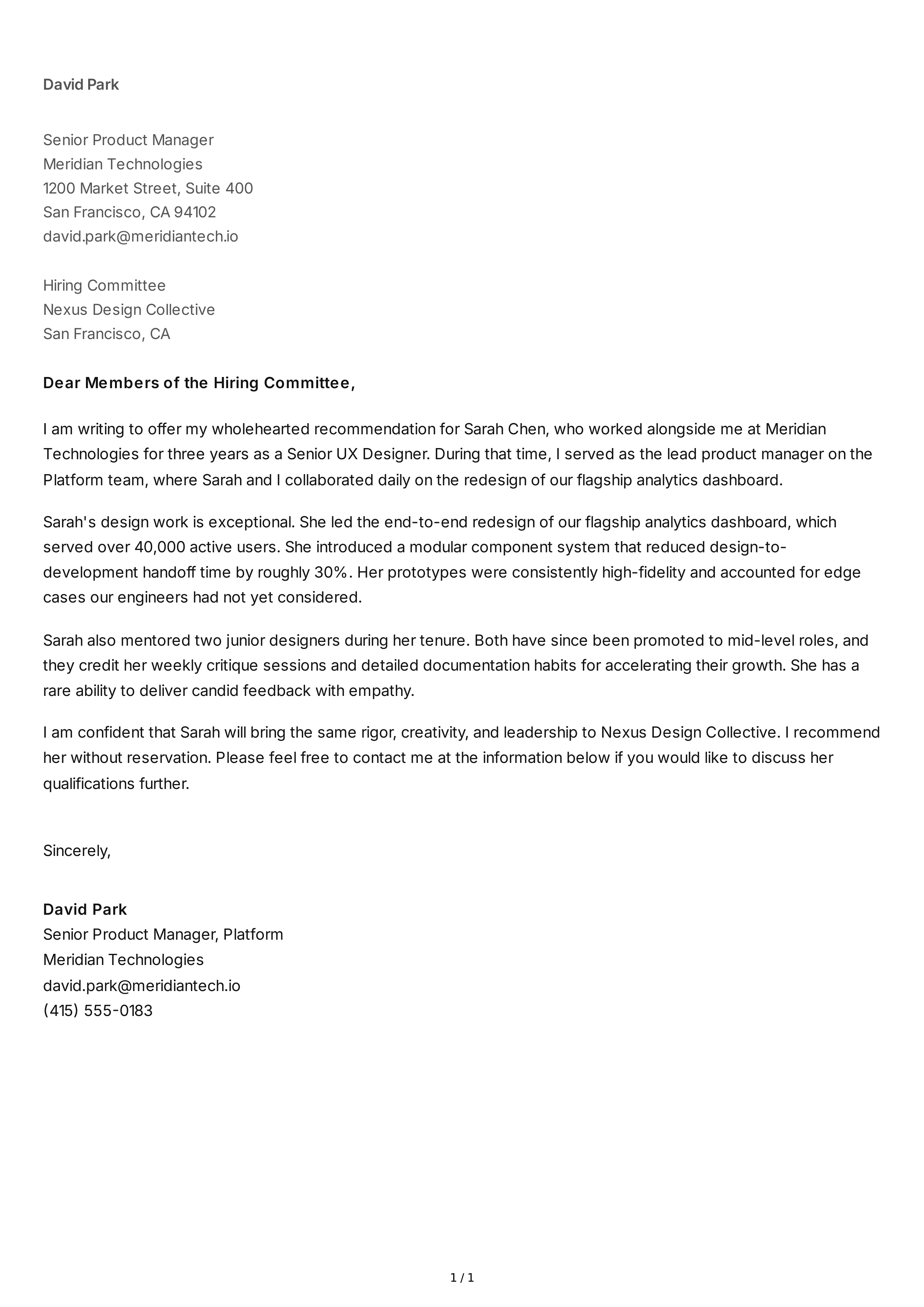 Colleague Reference Letter — page 1