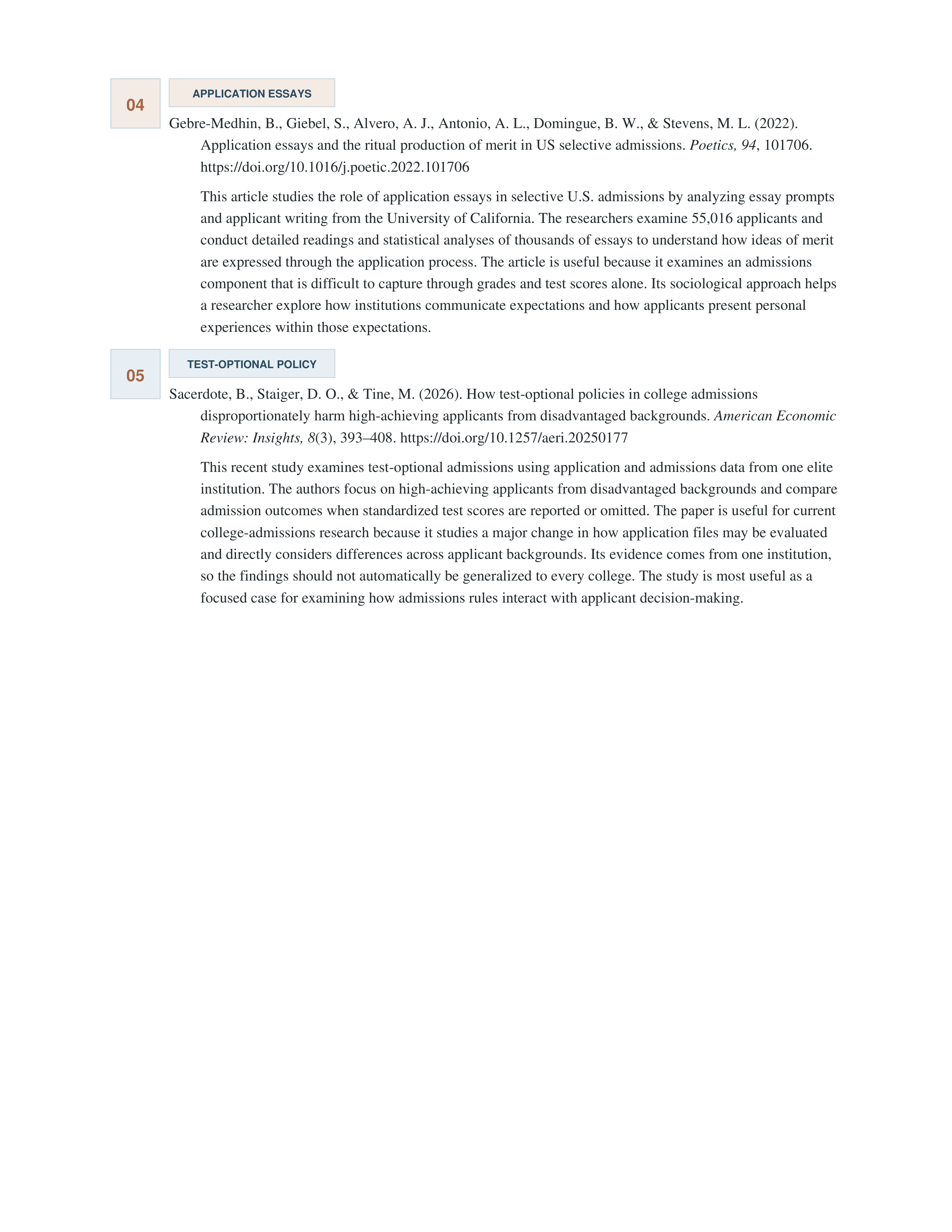 College Admissions Annotated Bibliography — page 2