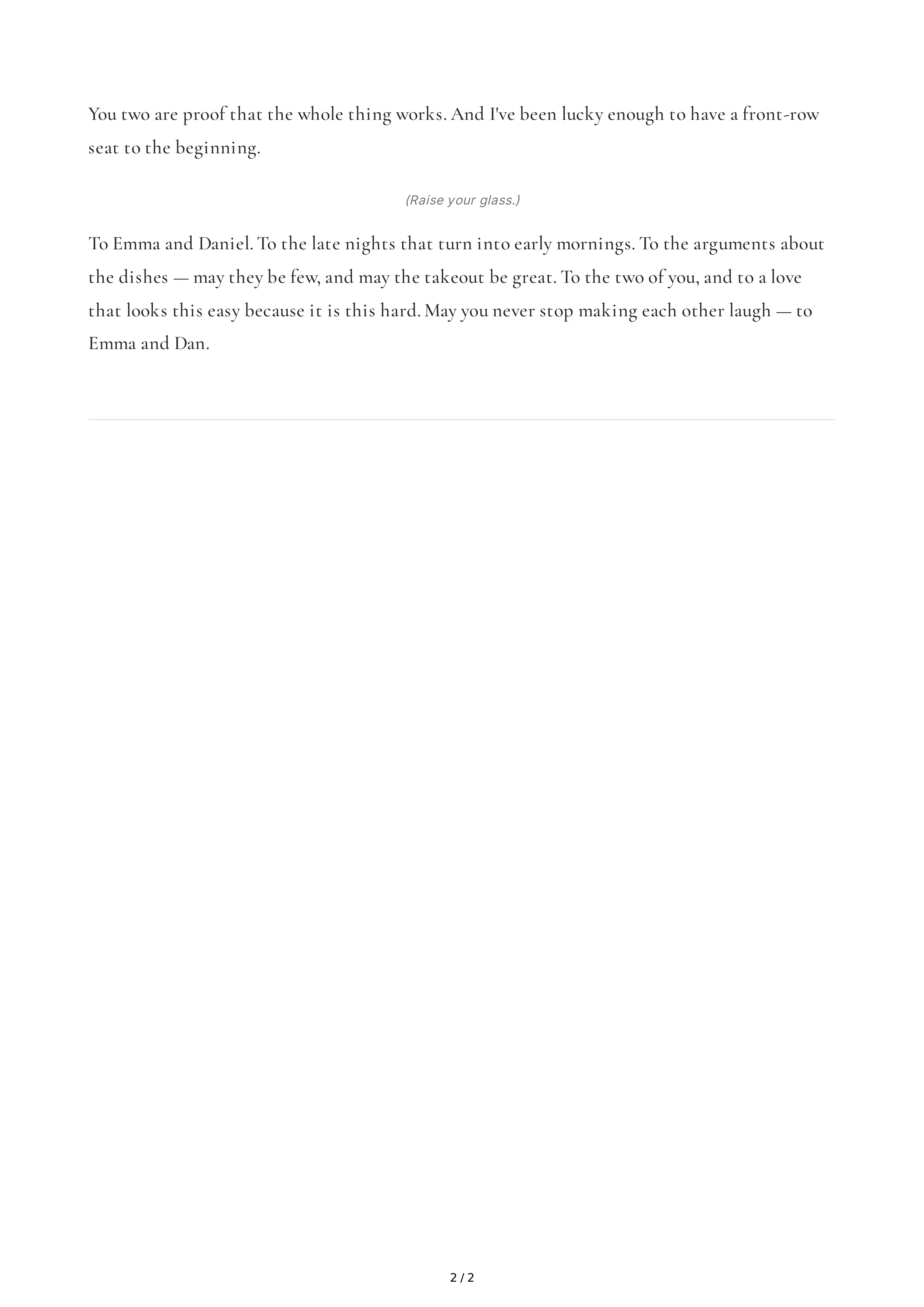 College Friend Maid of Honor Speech — page 2