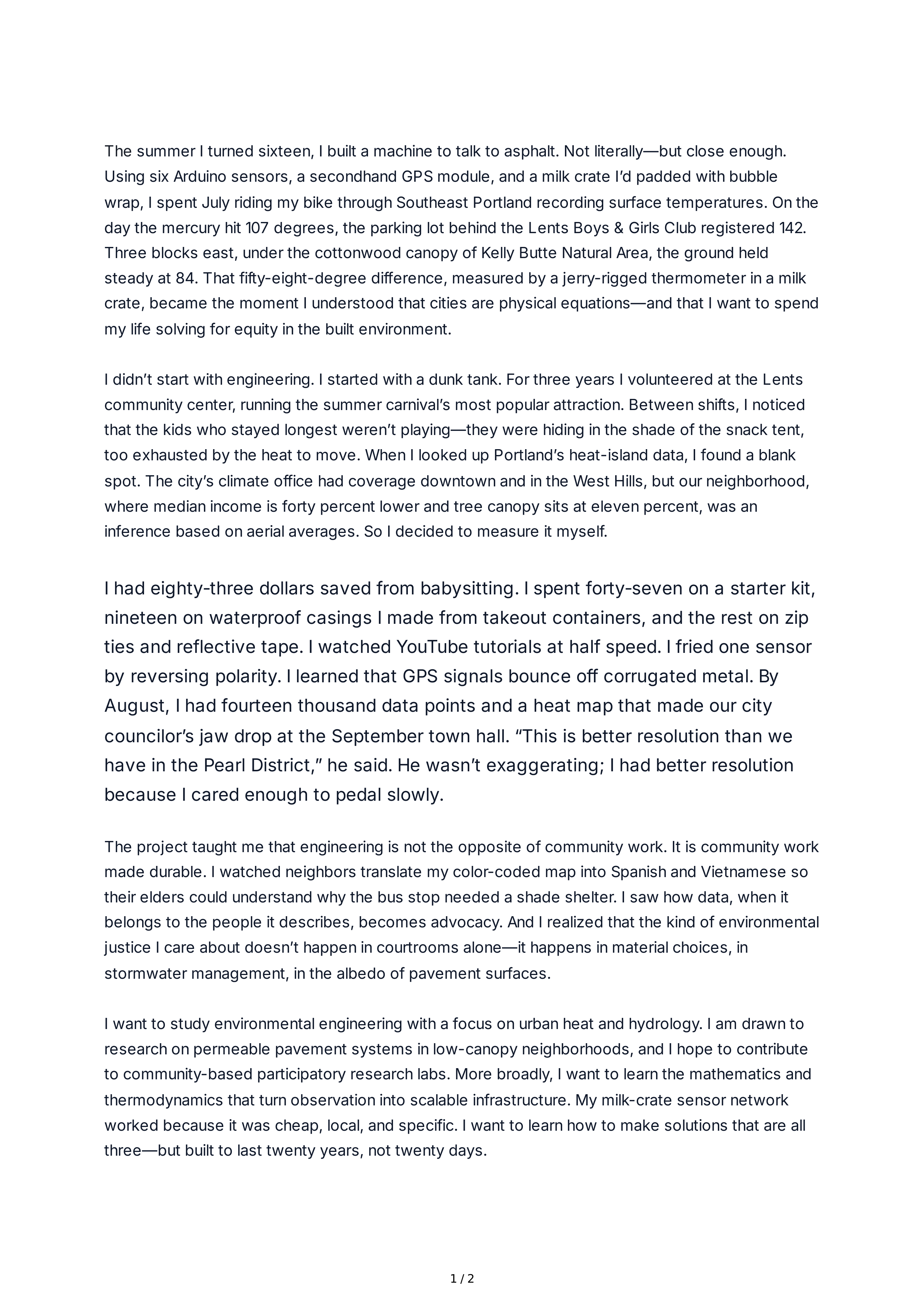 College Personal Statement — page 1