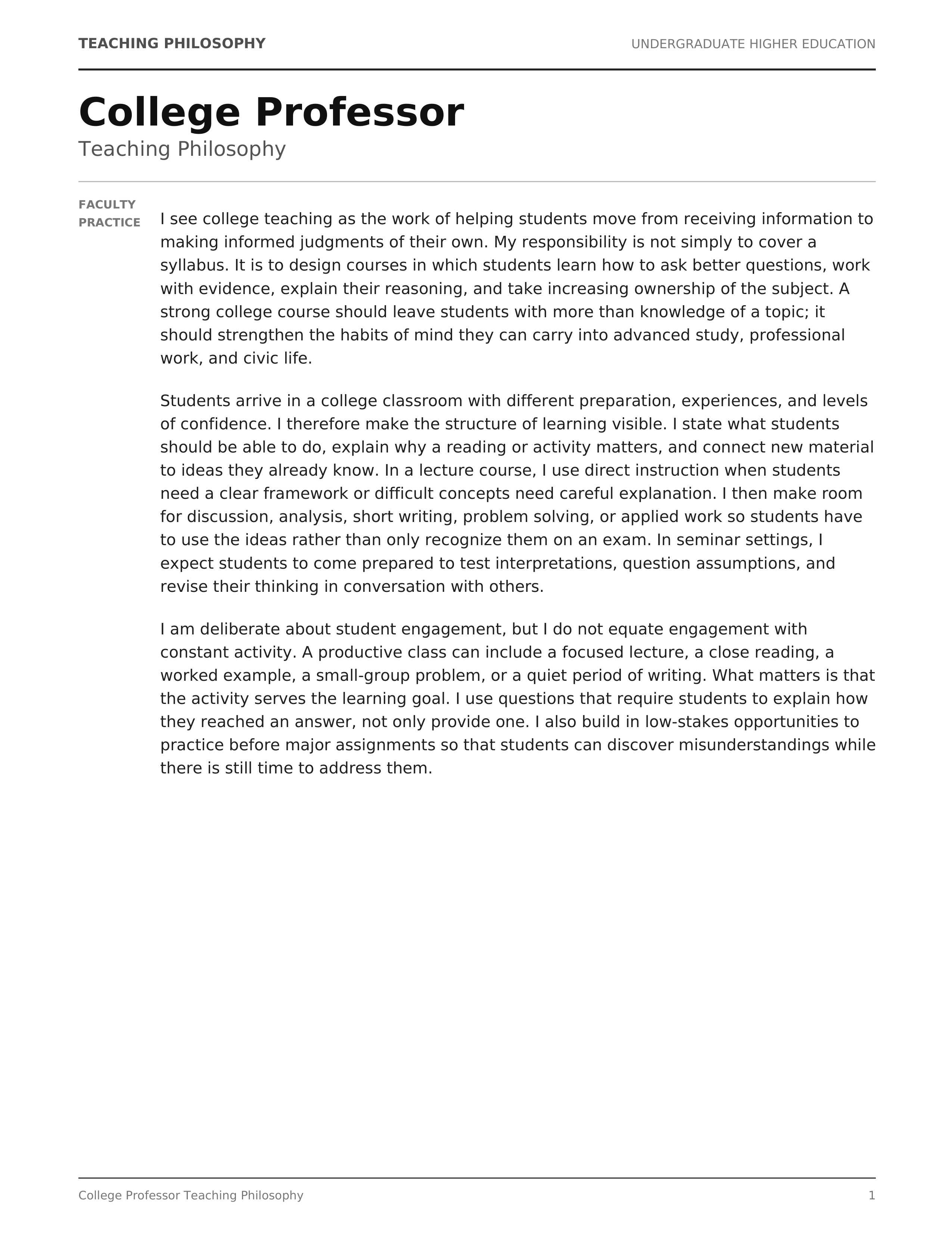 College Professor Teaching Philosophy — page 1