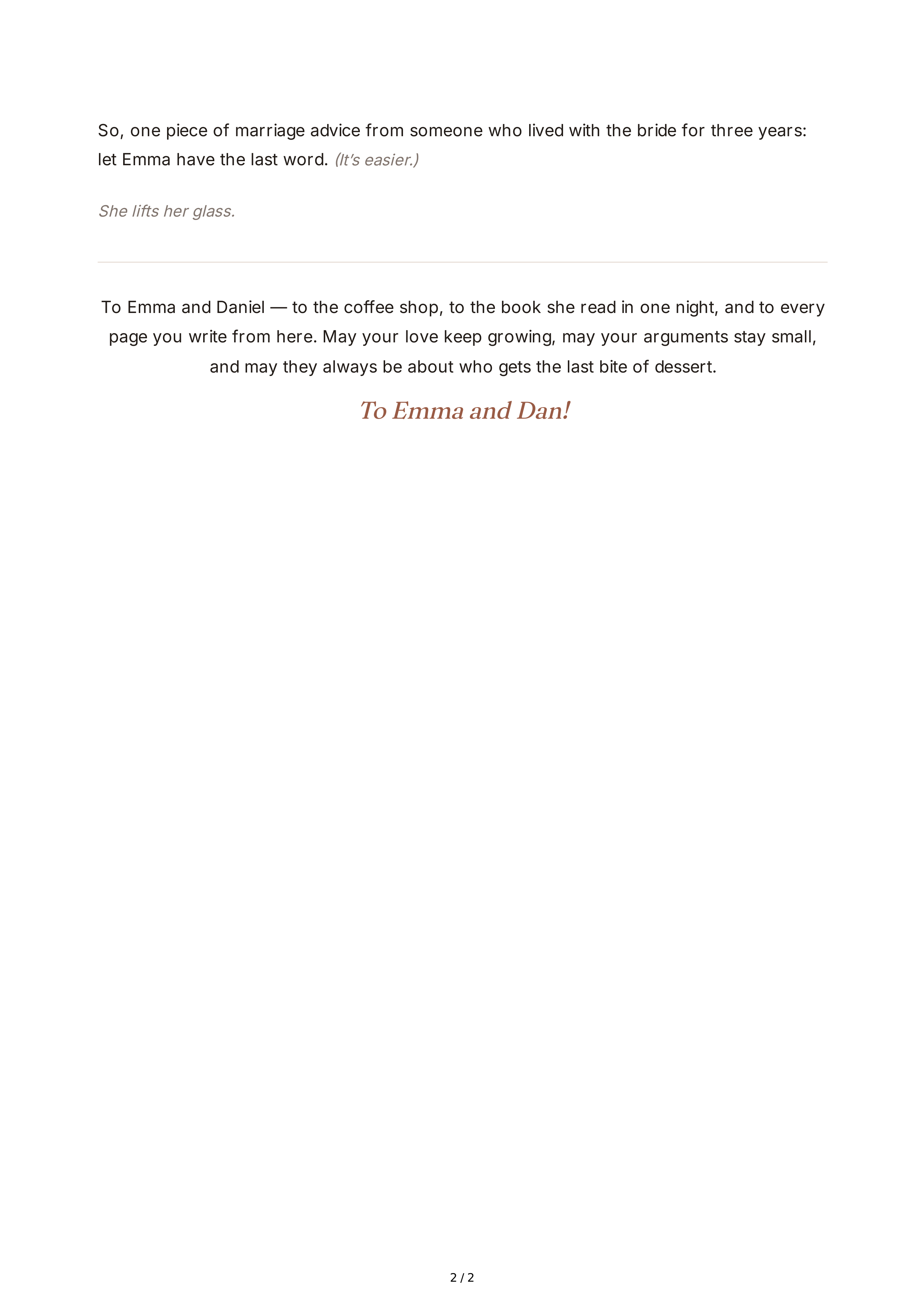 College Roommate Maid of Honor Speech — page 2