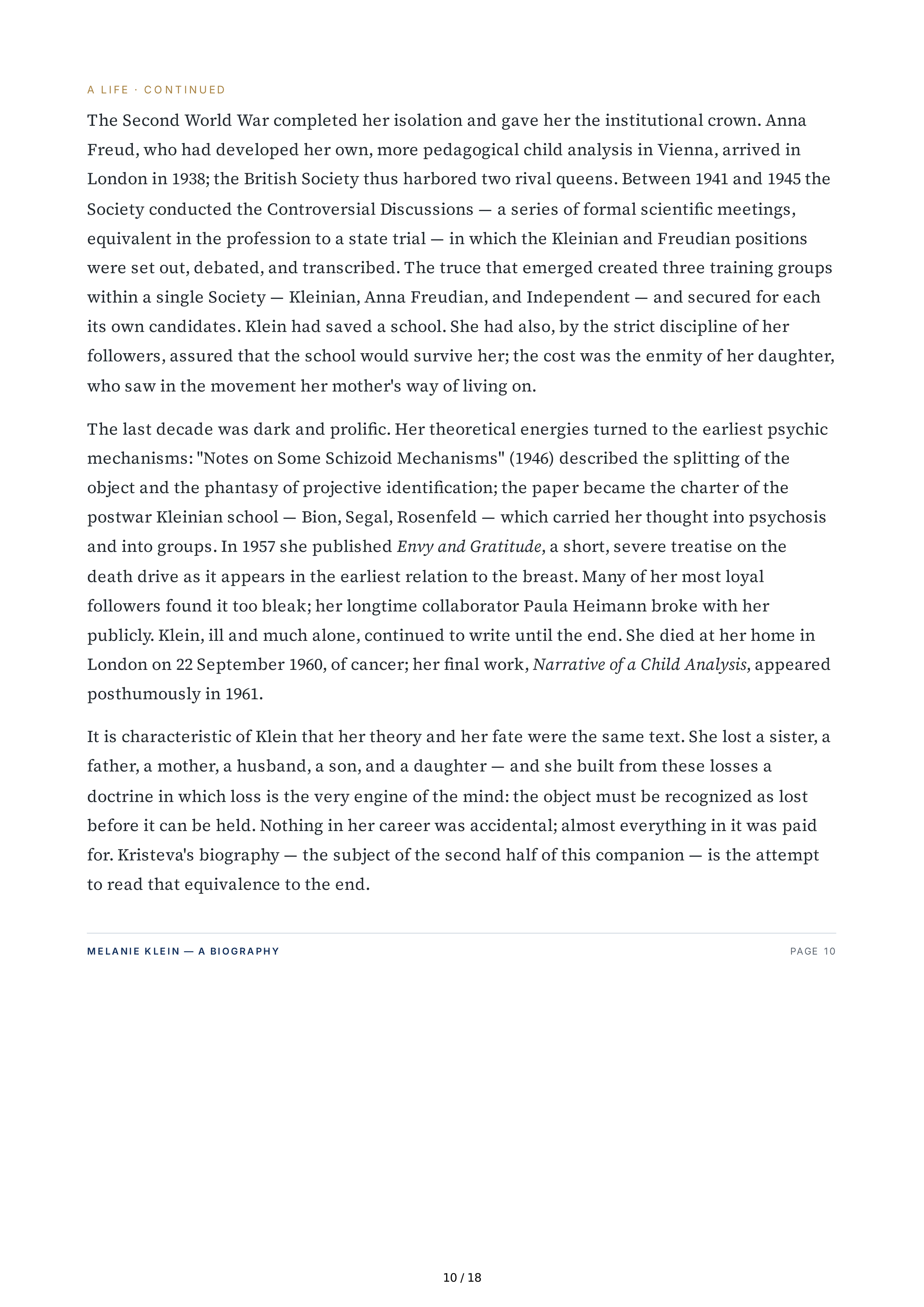 Columbia University Melanie Klein Biography by Julia Kristeva — page 10