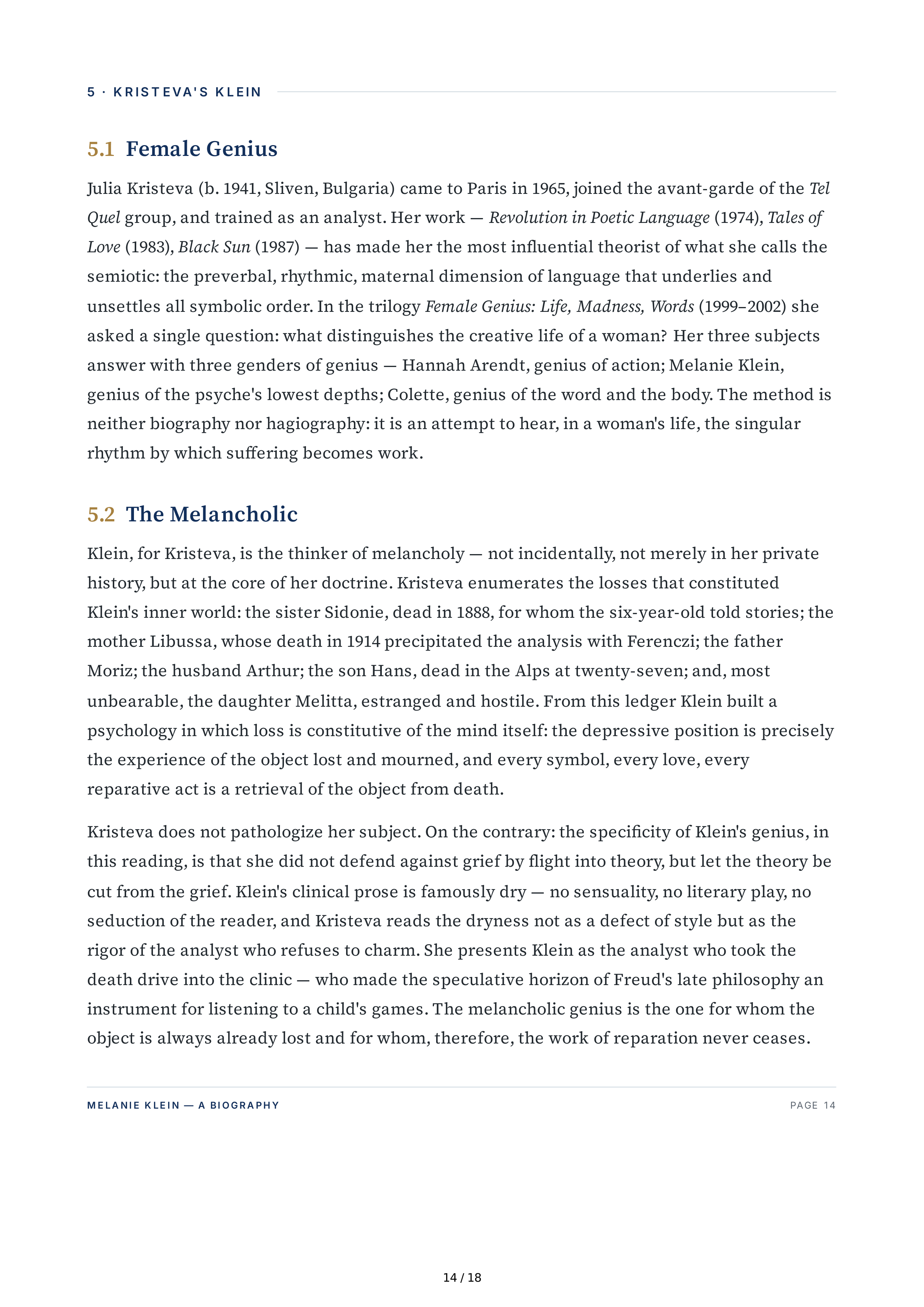 Columbia University Melanie Klein Biography by Julia Kristeva — page 14