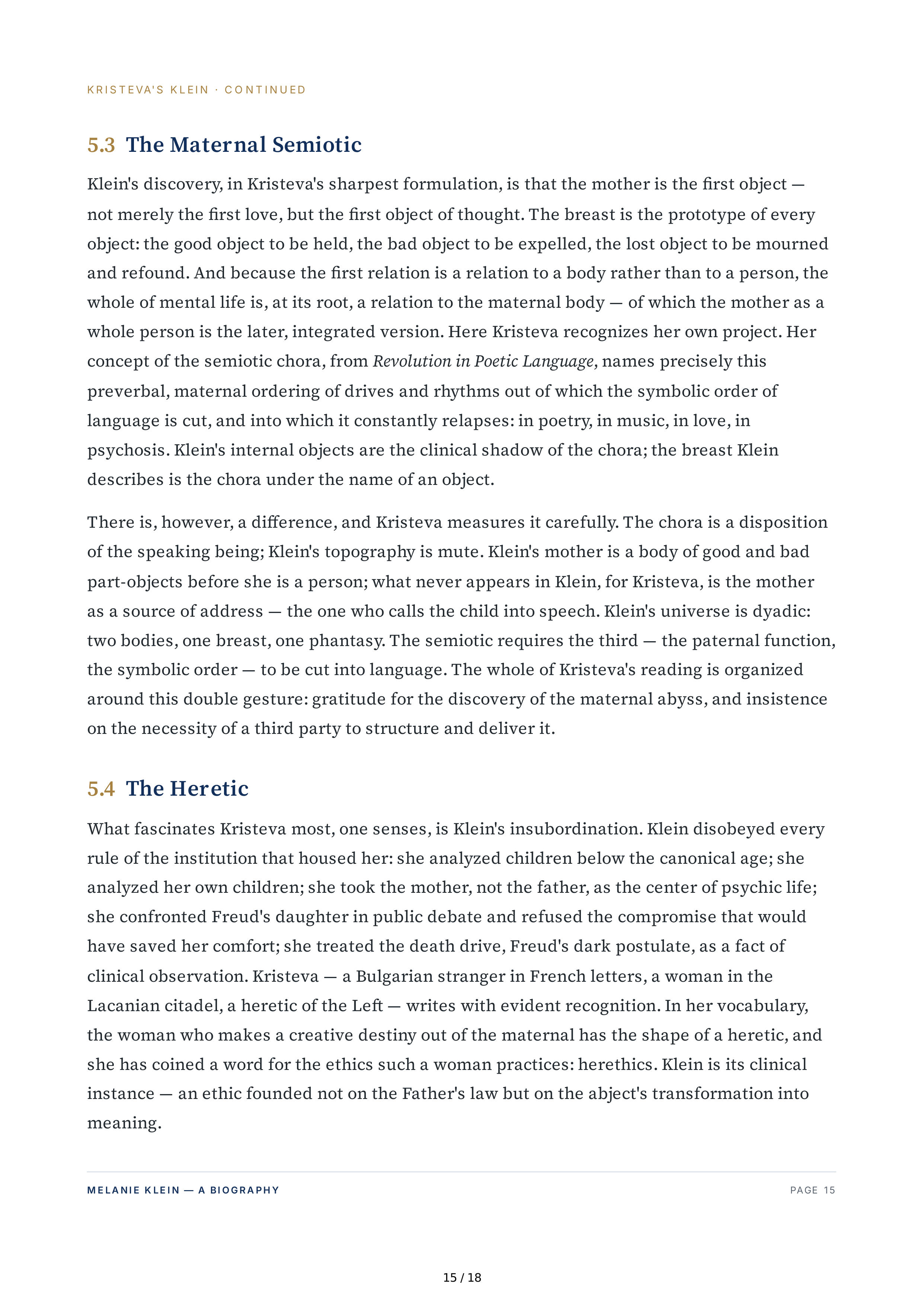 Columbia University Melanie Klein Biography by Julia Kristeva — page 15