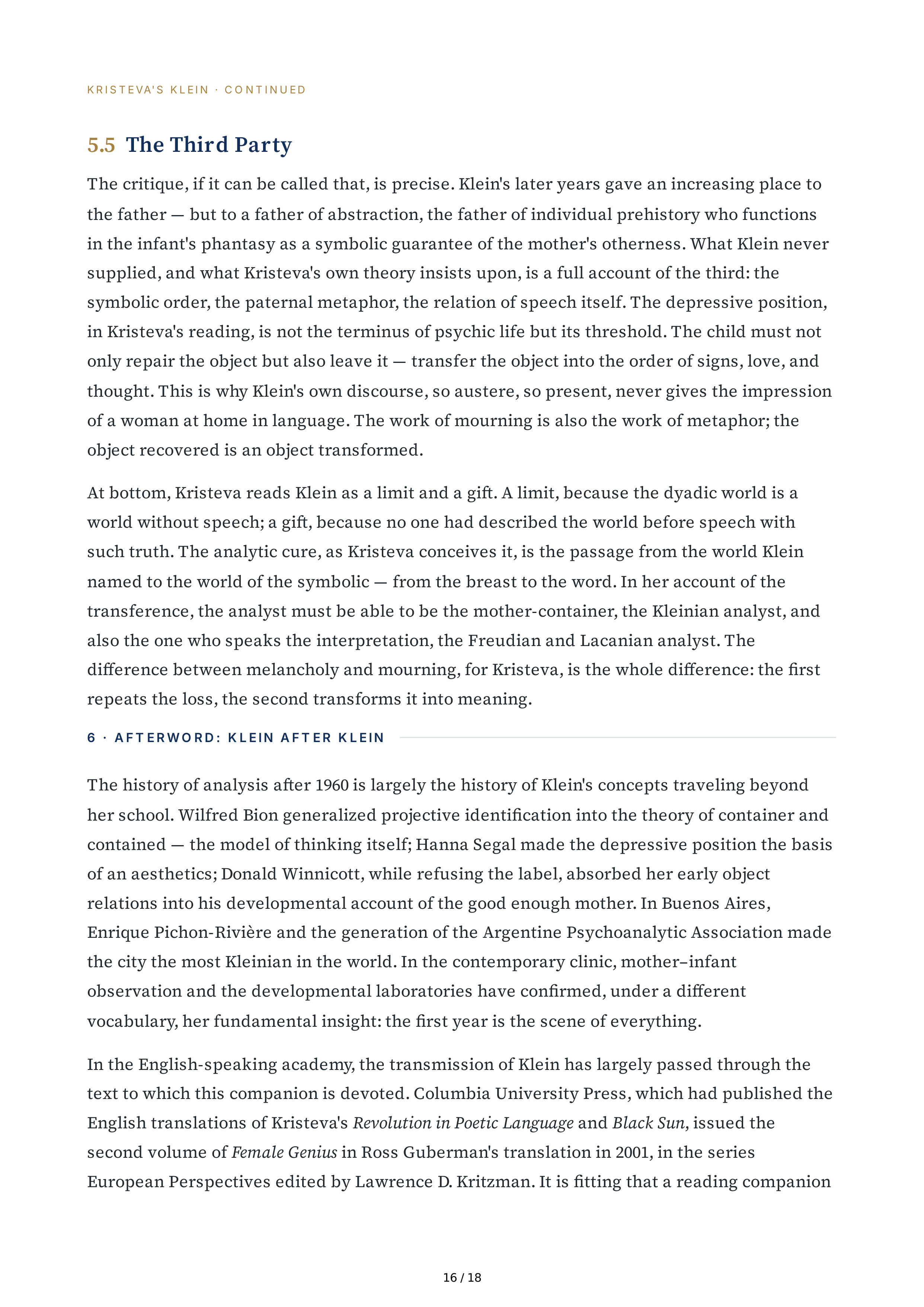 Columbia University Melanie Klein Biography by Julia Kristeva — page 16